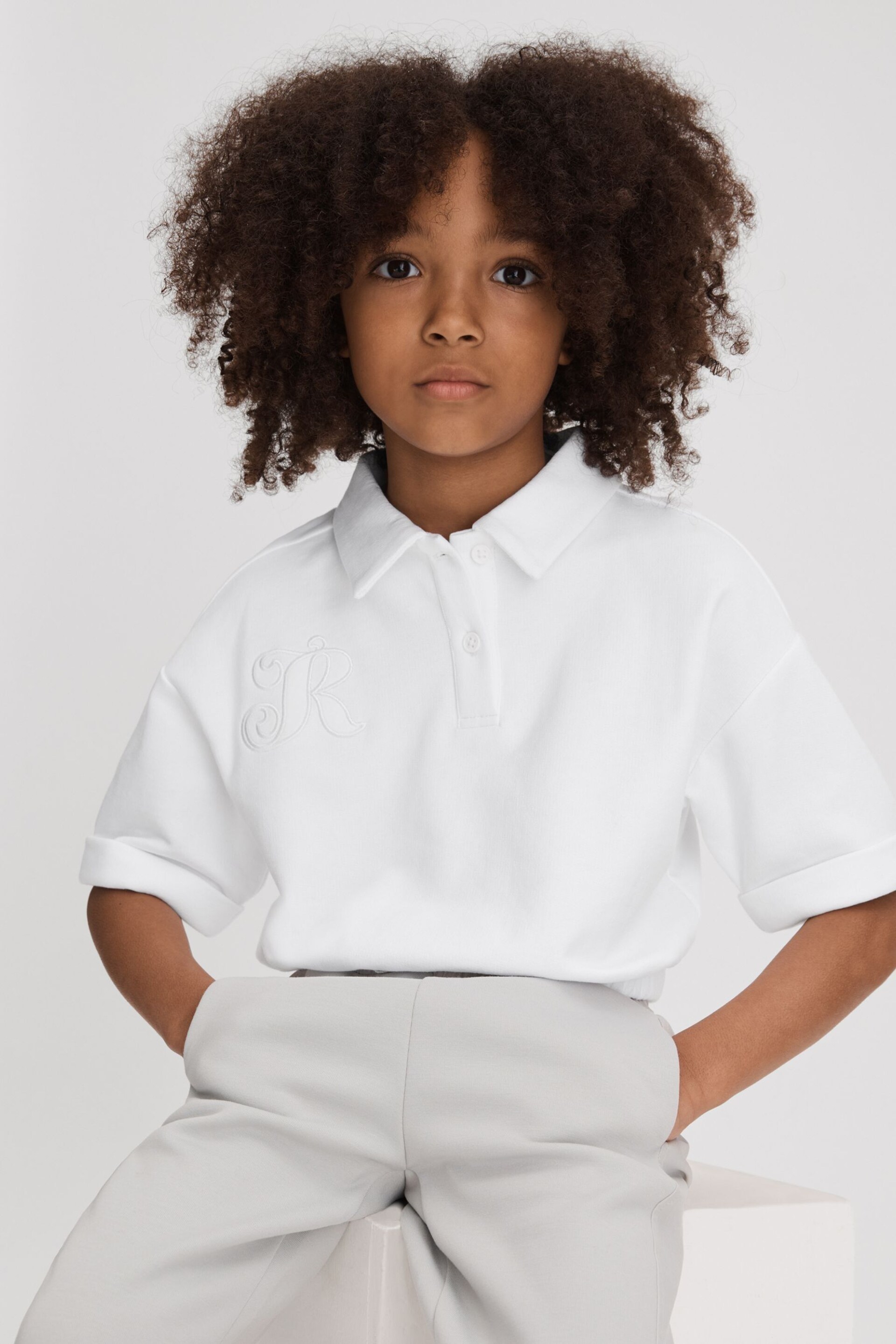 Reiss Ivory Pax Teen Cotton Cropped Polo Shirt - Image 3 of 4