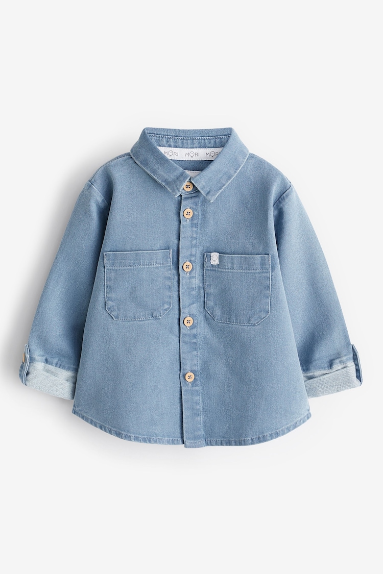 MORI Blue Organic Cotton Denim Chambray Soft Shirt - Image 5 of 5