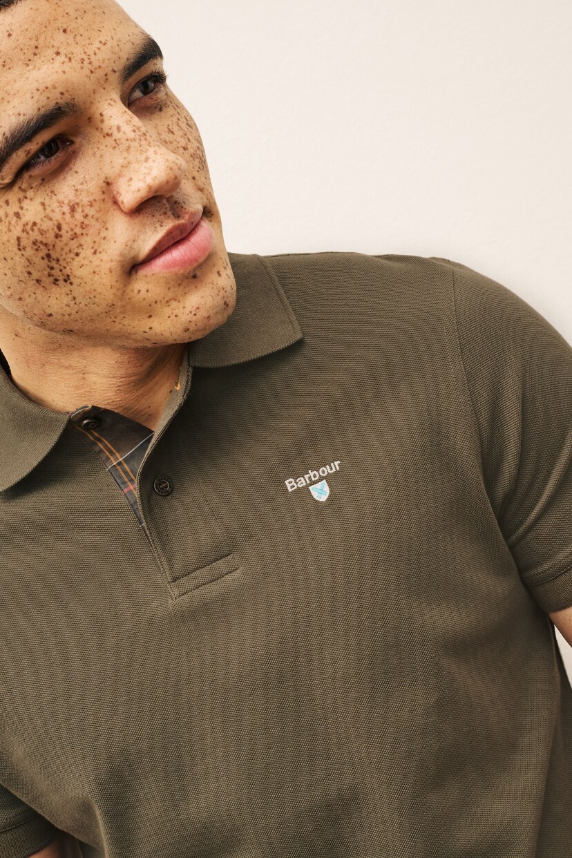 Barbour® Olive Green Classic Pique Polo Shirt - Image 5 of 8