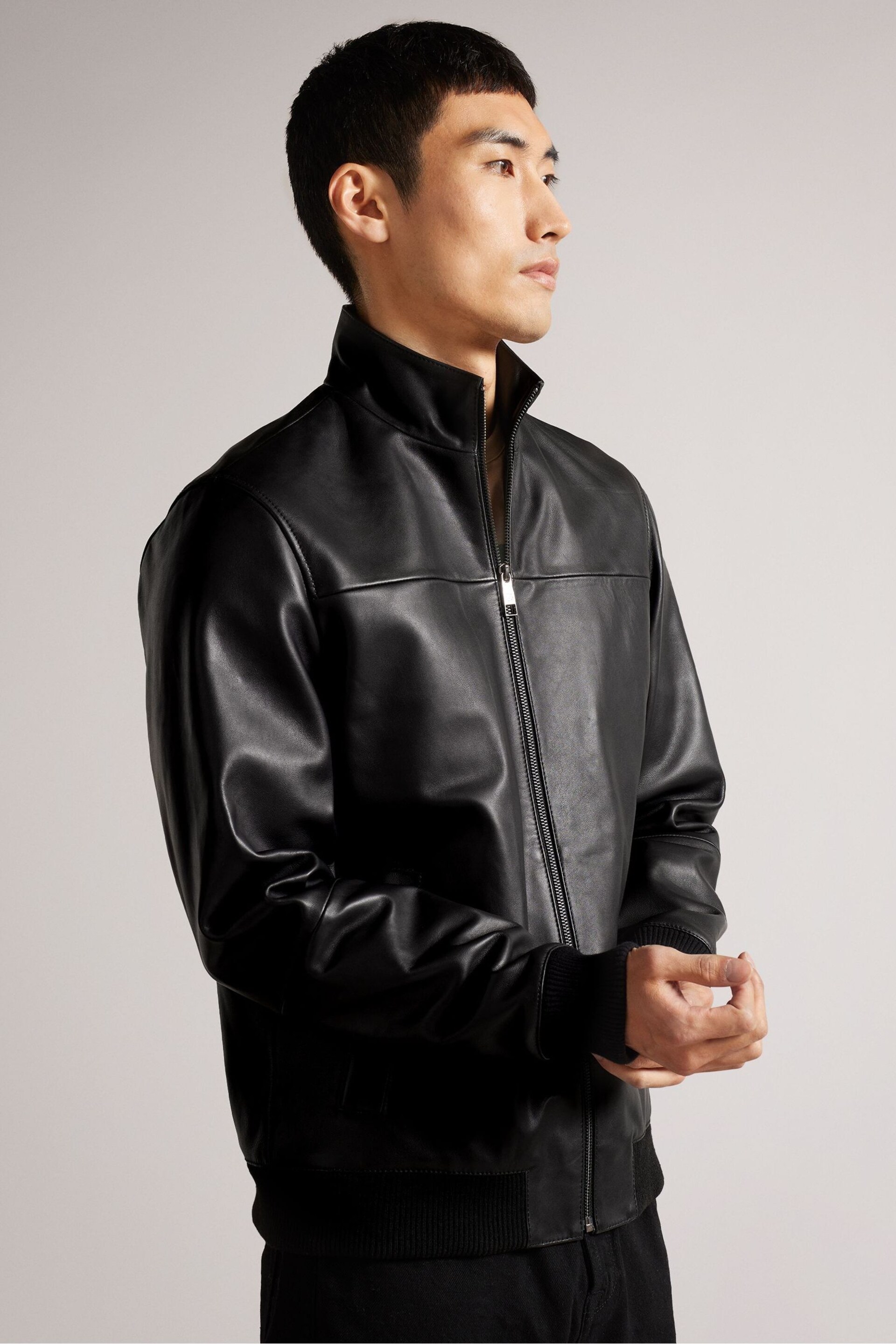 Ted Baker Black Leadon Leather Bomber Jacket - Image 1 of 5