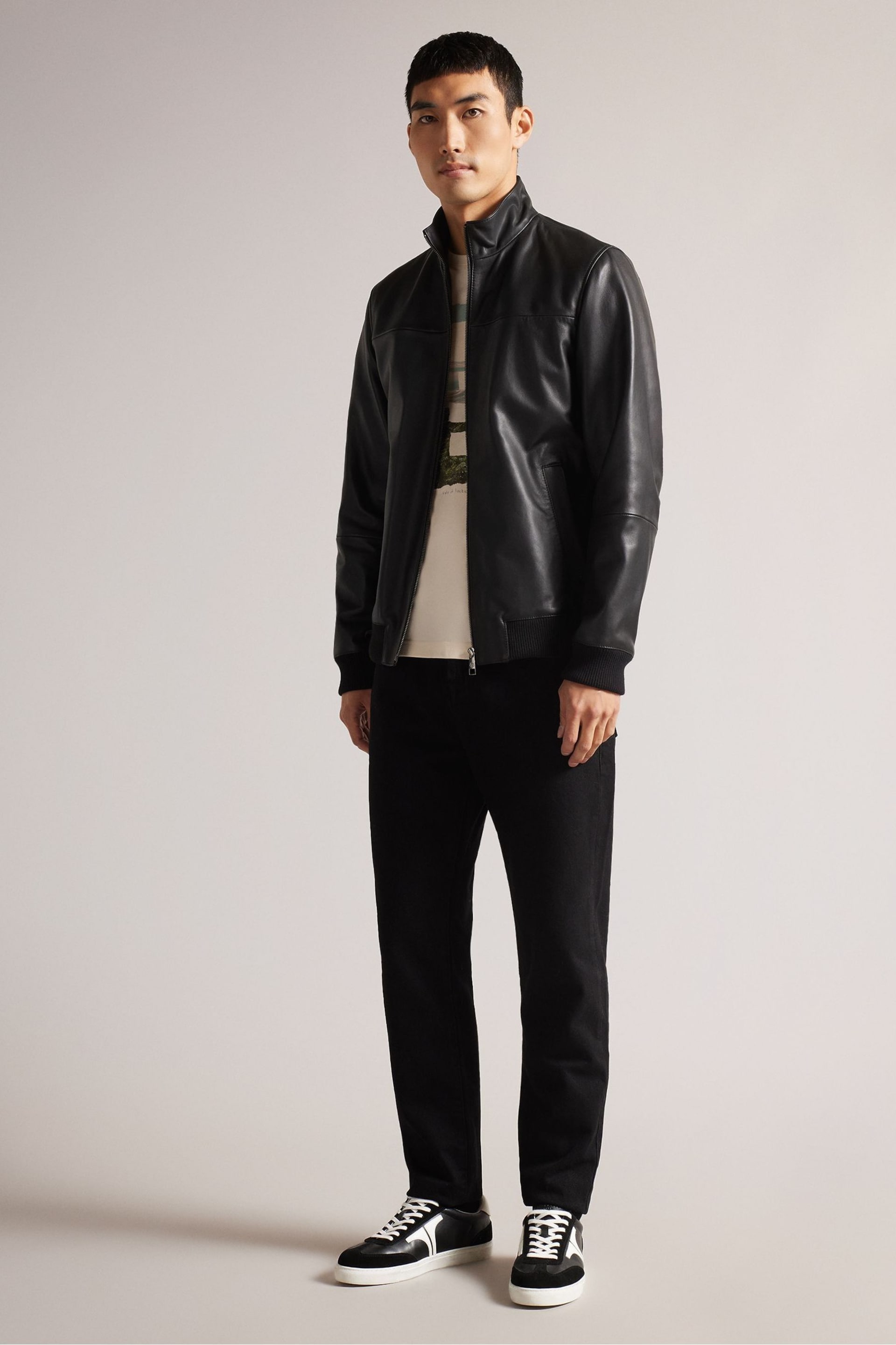 Ted Baker Black Leadon Leather Bomber Jacket - Image 3 of 5