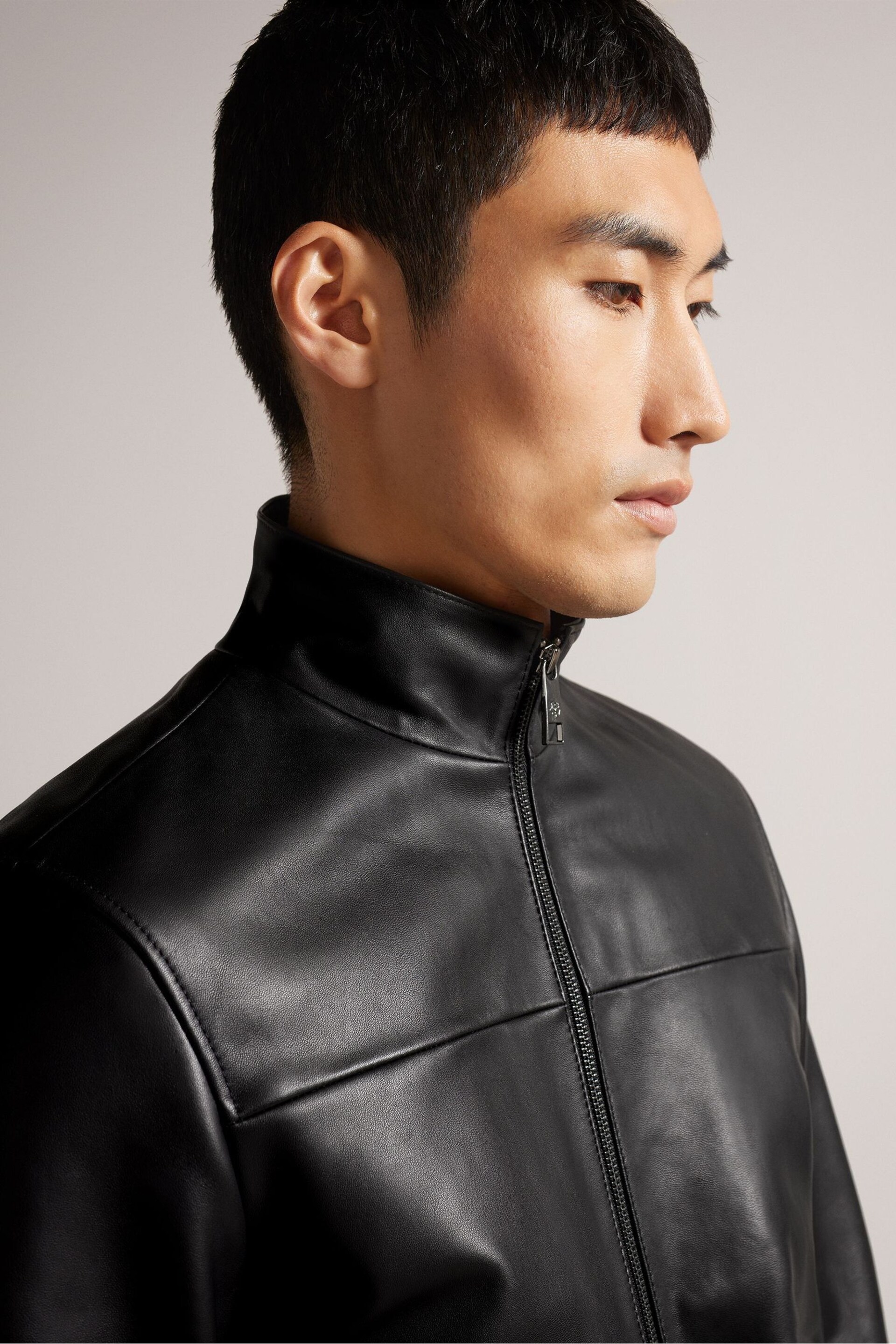 Ted Baker Black Leadon Leather Bomber Jacket - Image 4 of 5