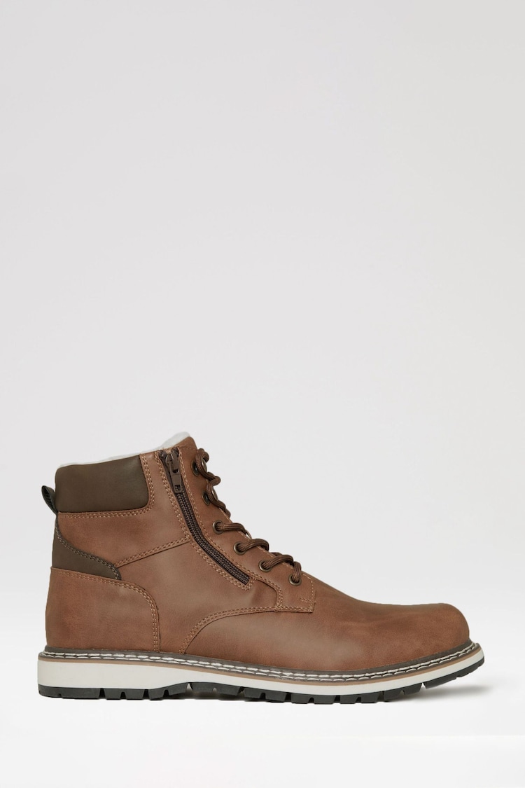 Threadbare Brown Sherpa Lined Worker Boots - Image 1 of 4