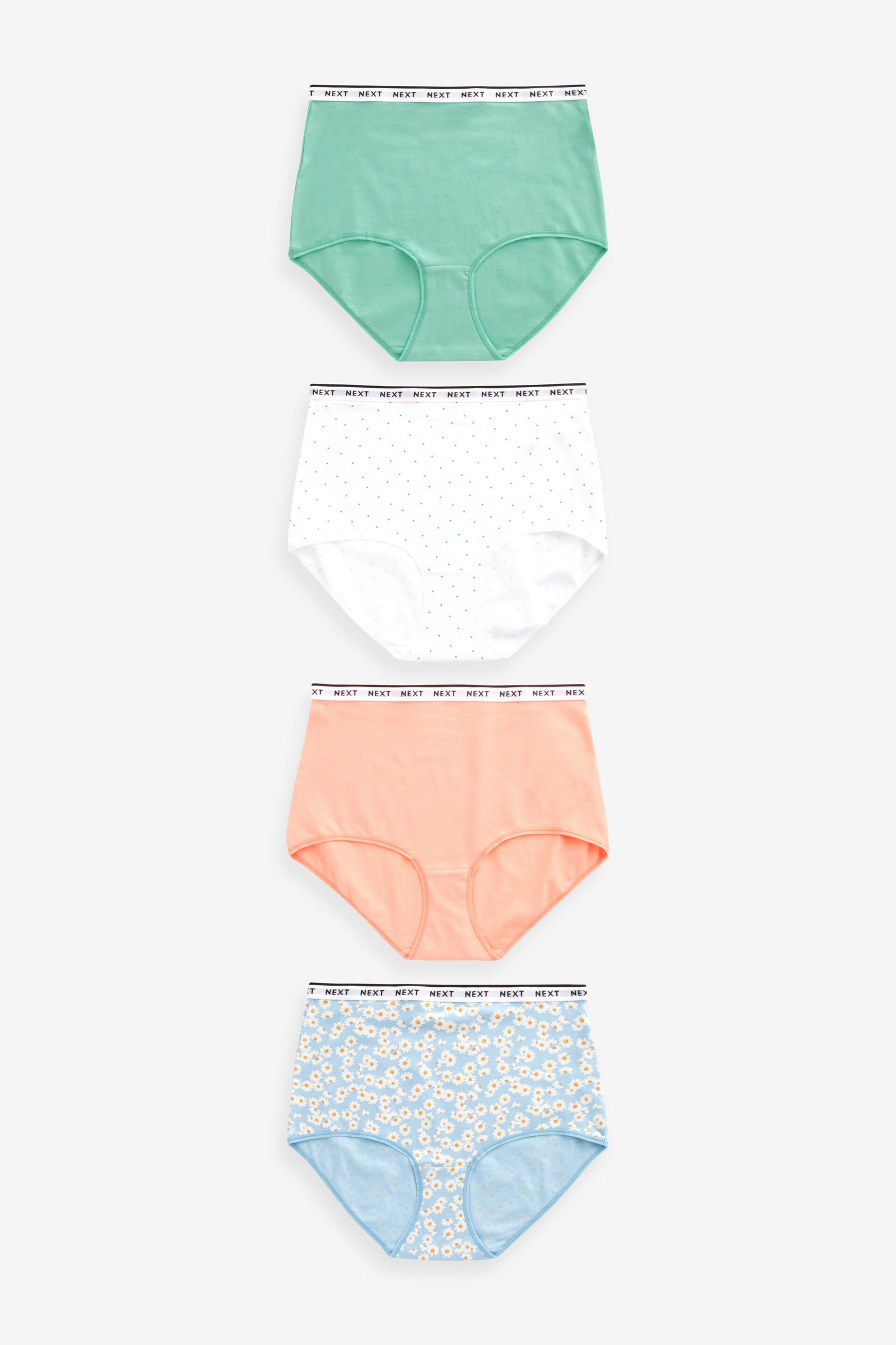 Blue Daisy Print/Spot/Green/Orange Full Brief Cotton Rich Logo Knickers 4 Pack - Image 1 of 8