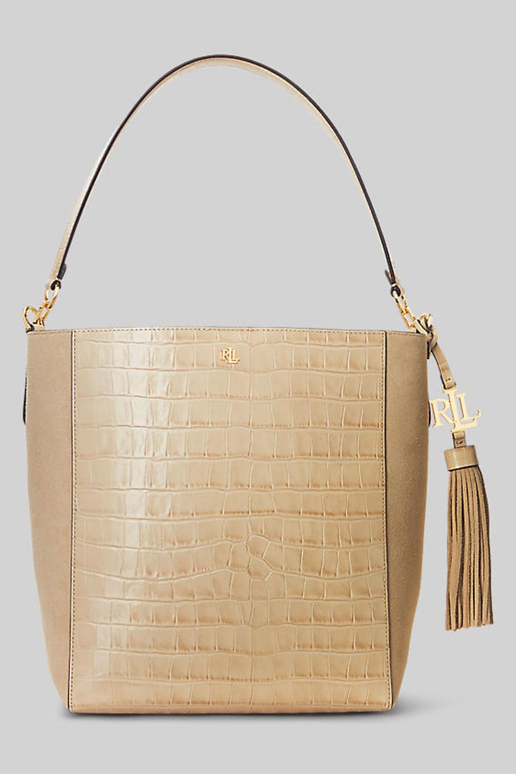 Buy Lauren Ralph Lauren Natural Adley Croc Suede Logo Shoulder Bag from Next Ireland