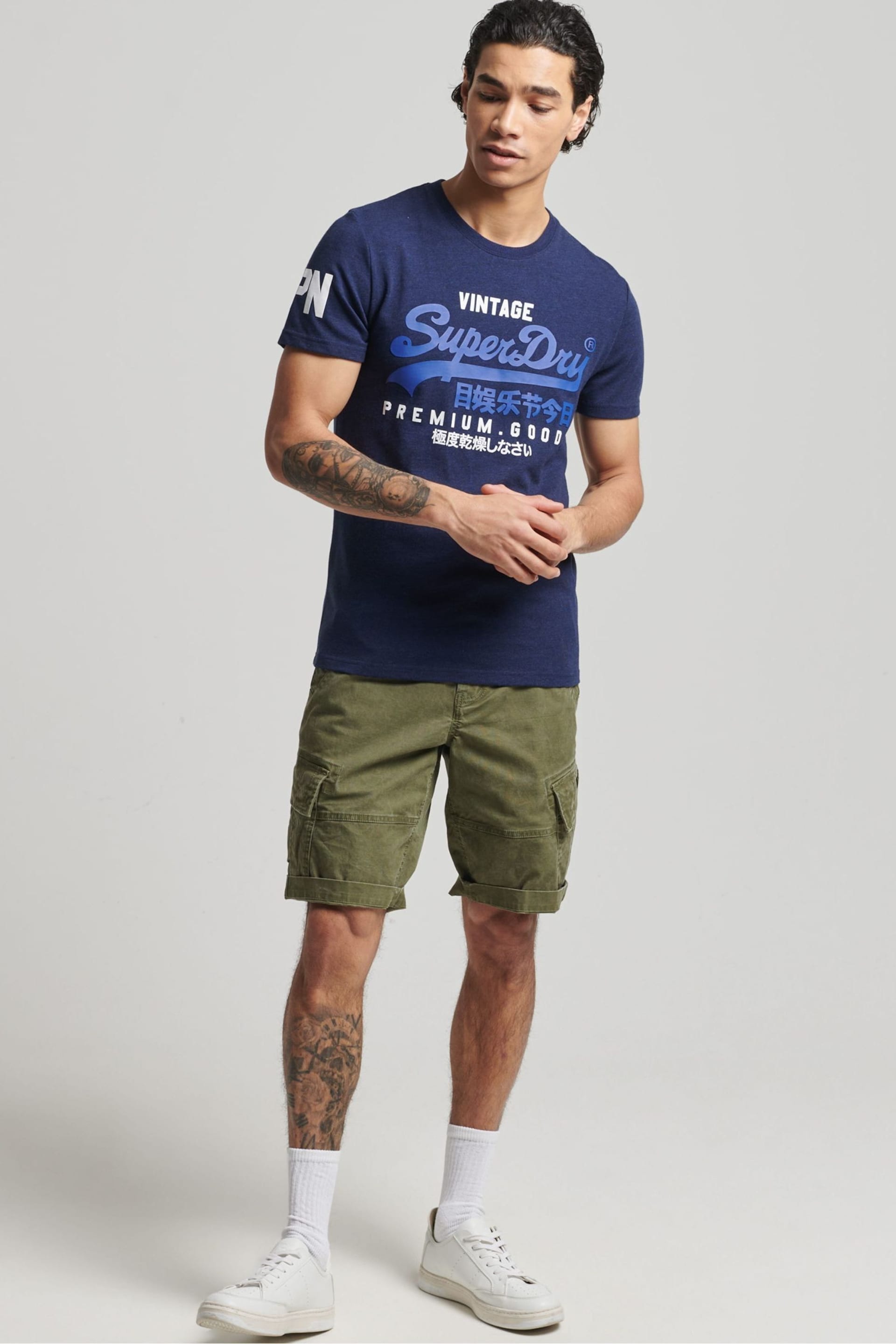 Superdry Blue Essential Logo Embriodery T-Shirt - Image 3 of 12