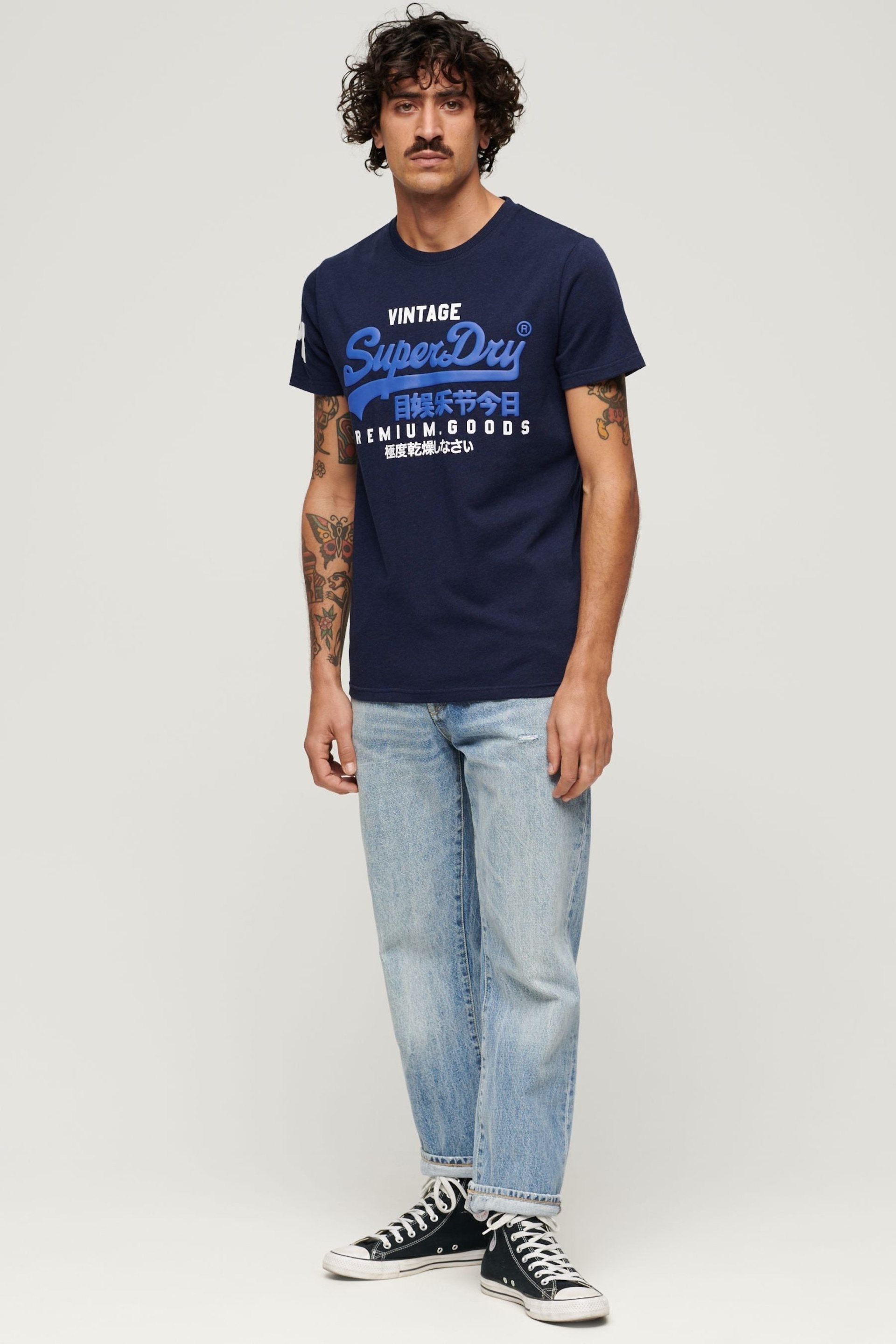 Superdry Blue Essential Logo Embriodery T-Shirt - Image 4 of 12