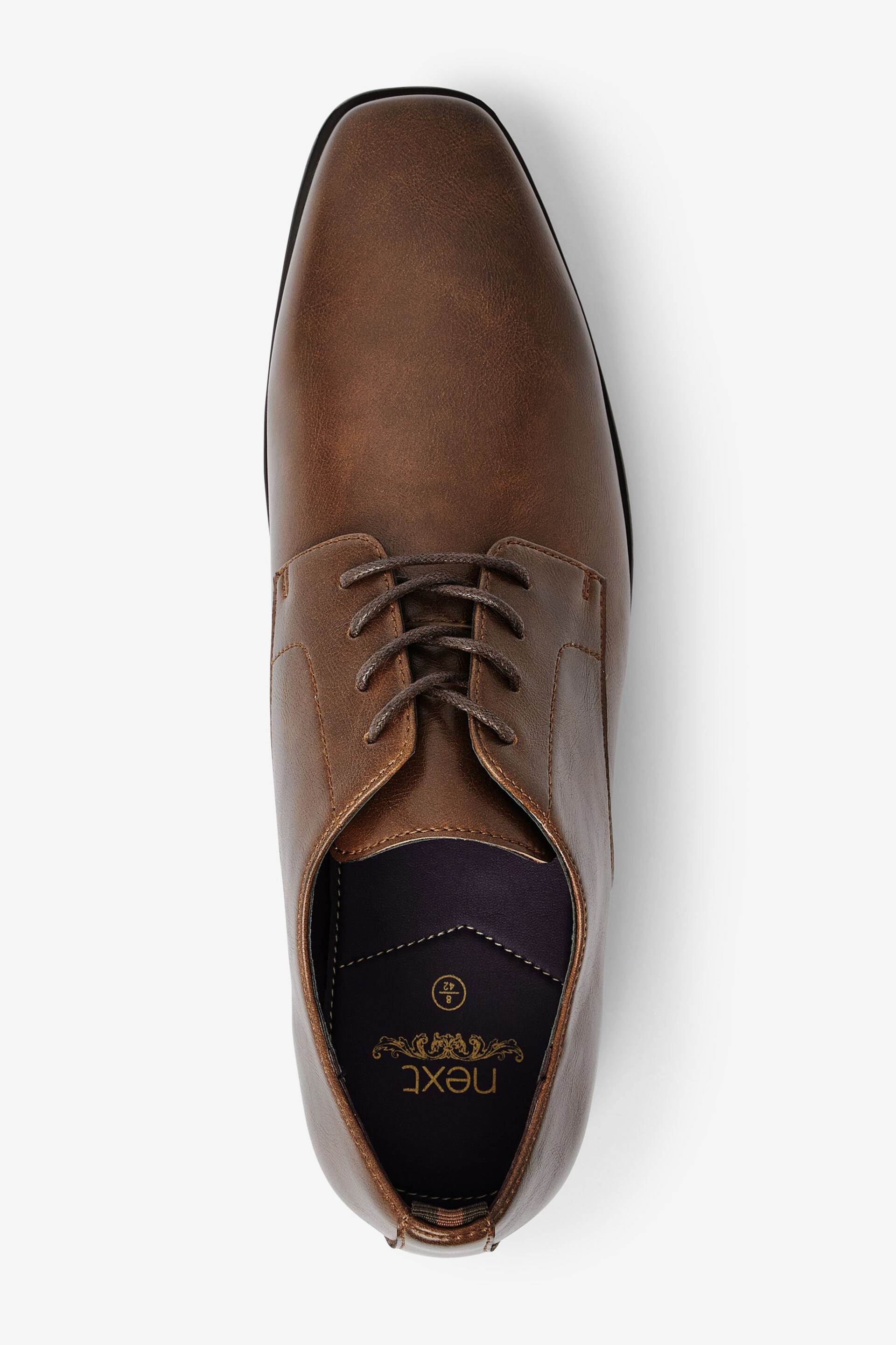 Tan Brown Slim Square Derby Shoes - Image 4 of 10