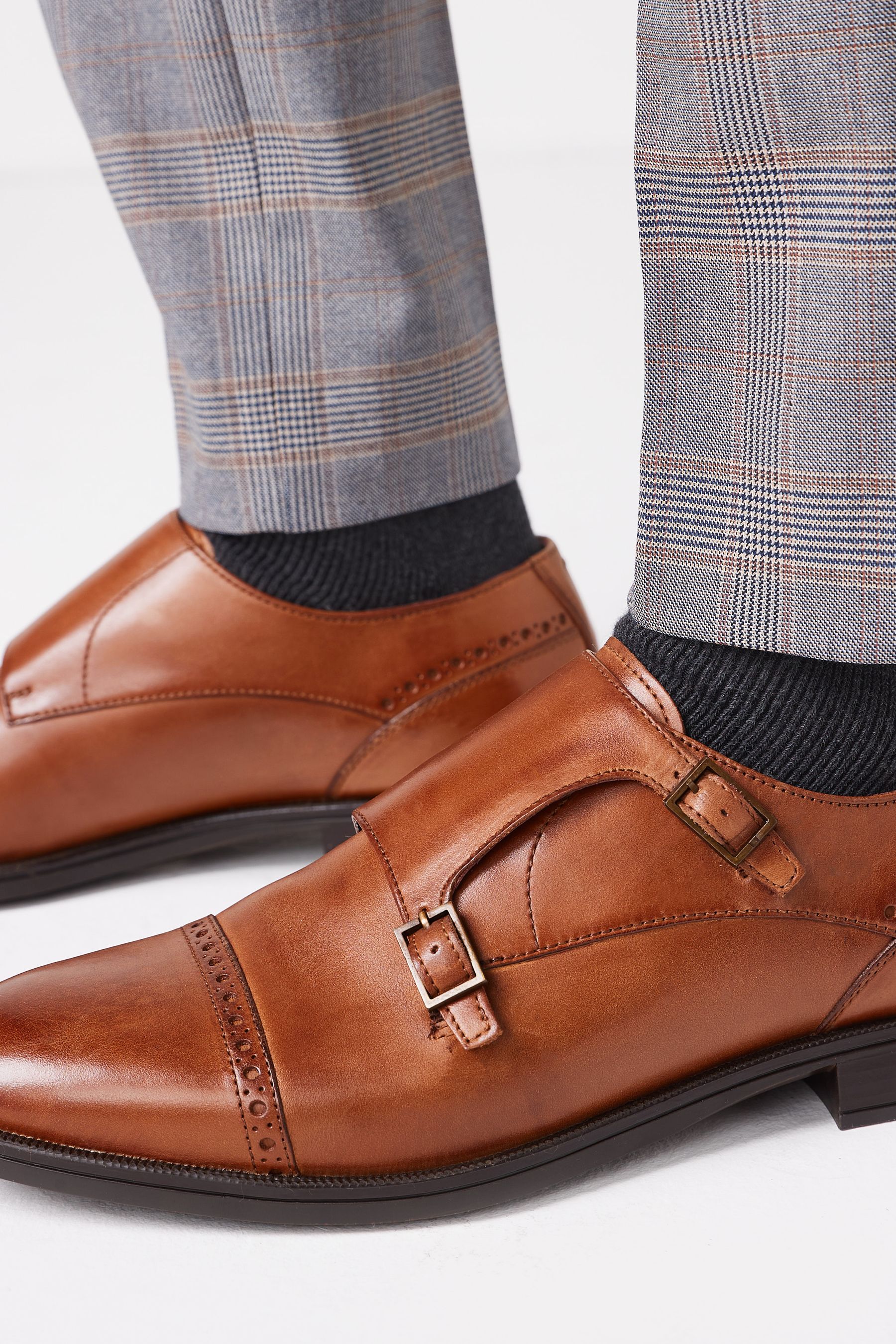 Buy Tan Brown Signature Leather Double Monk Strap Shoes from Next Ireland