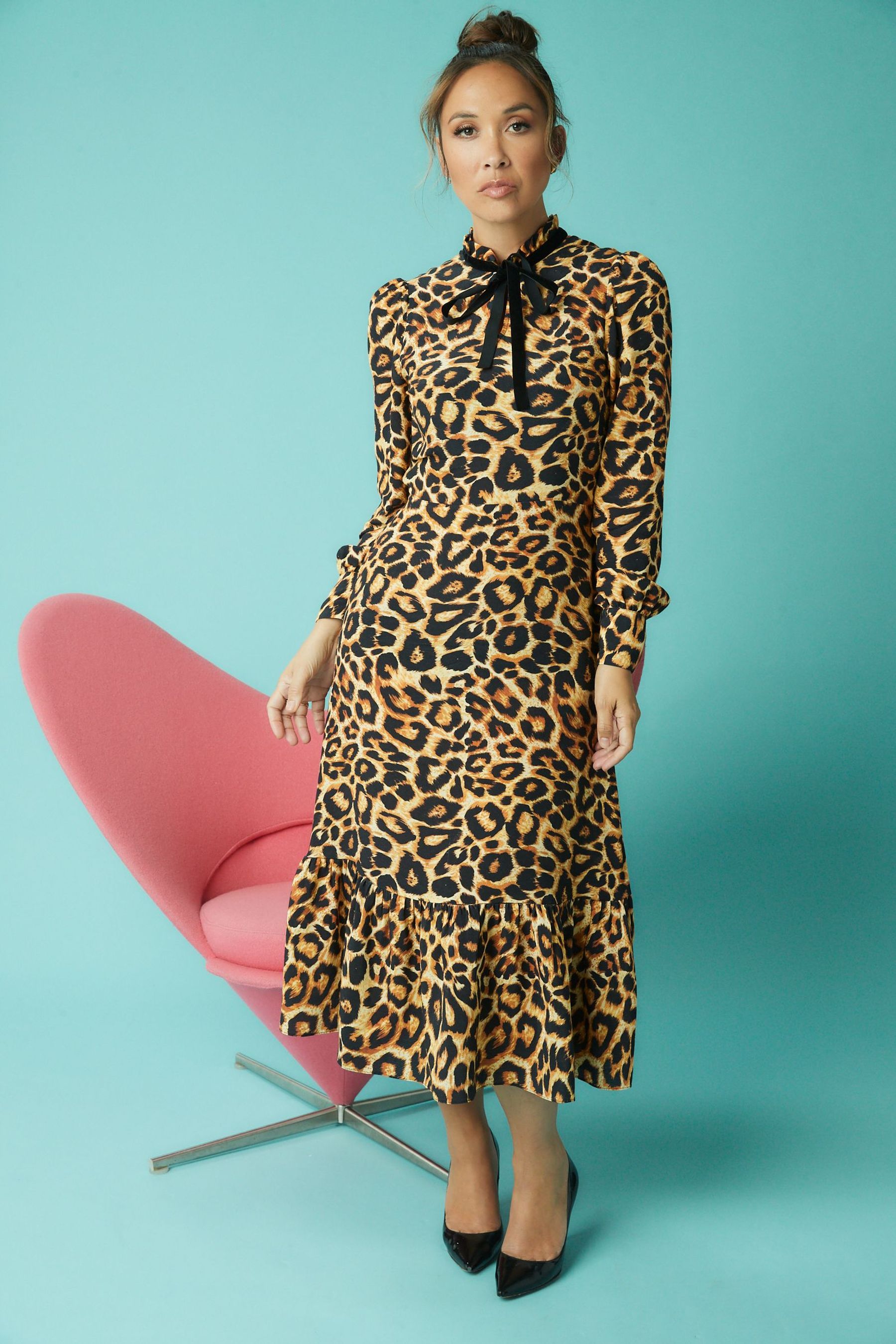 Buy Myleene Klass Animal Print Tie Neck Dress from Next Luxembourg