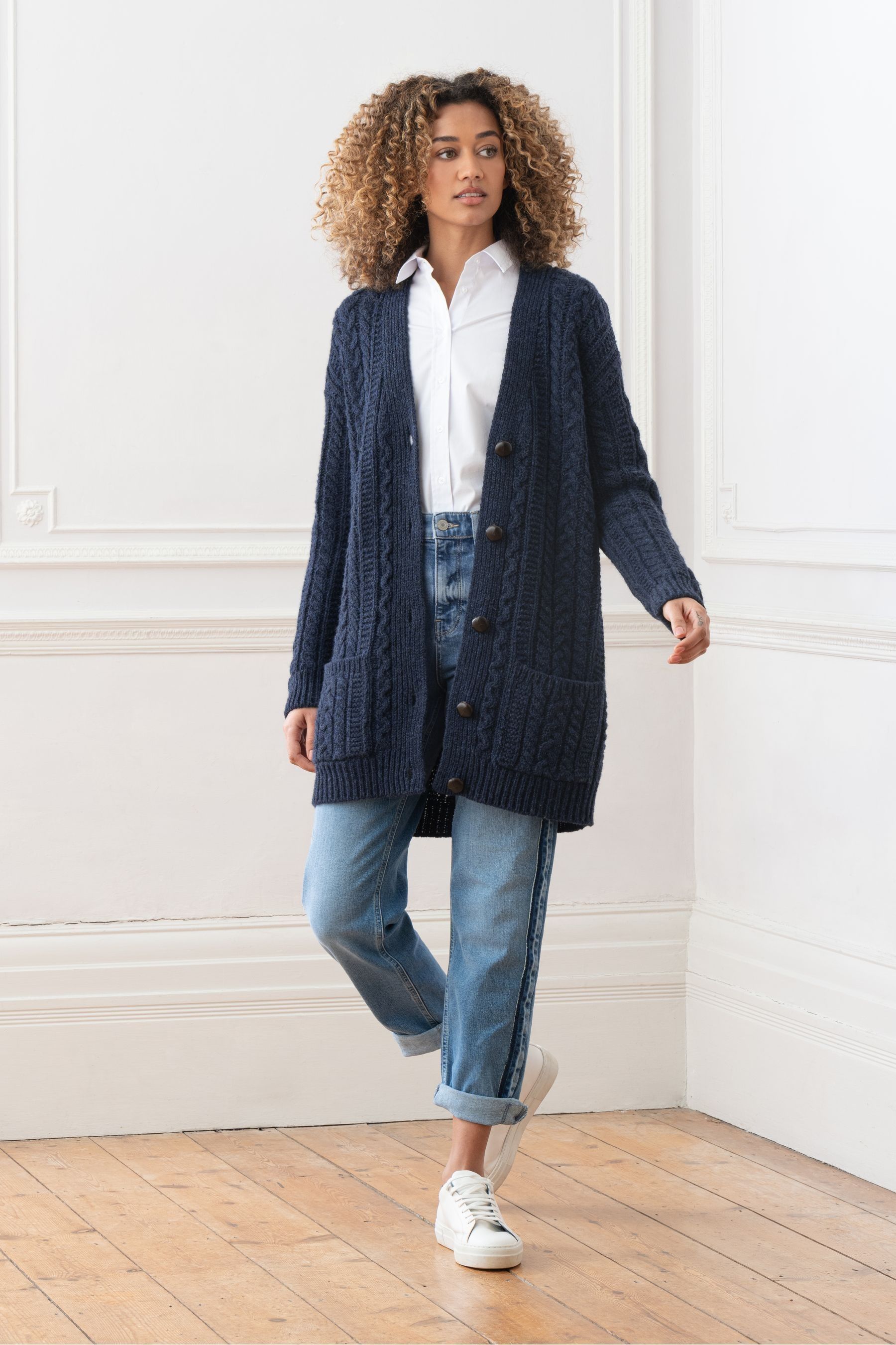 Cable boyfriend button up cardigan top