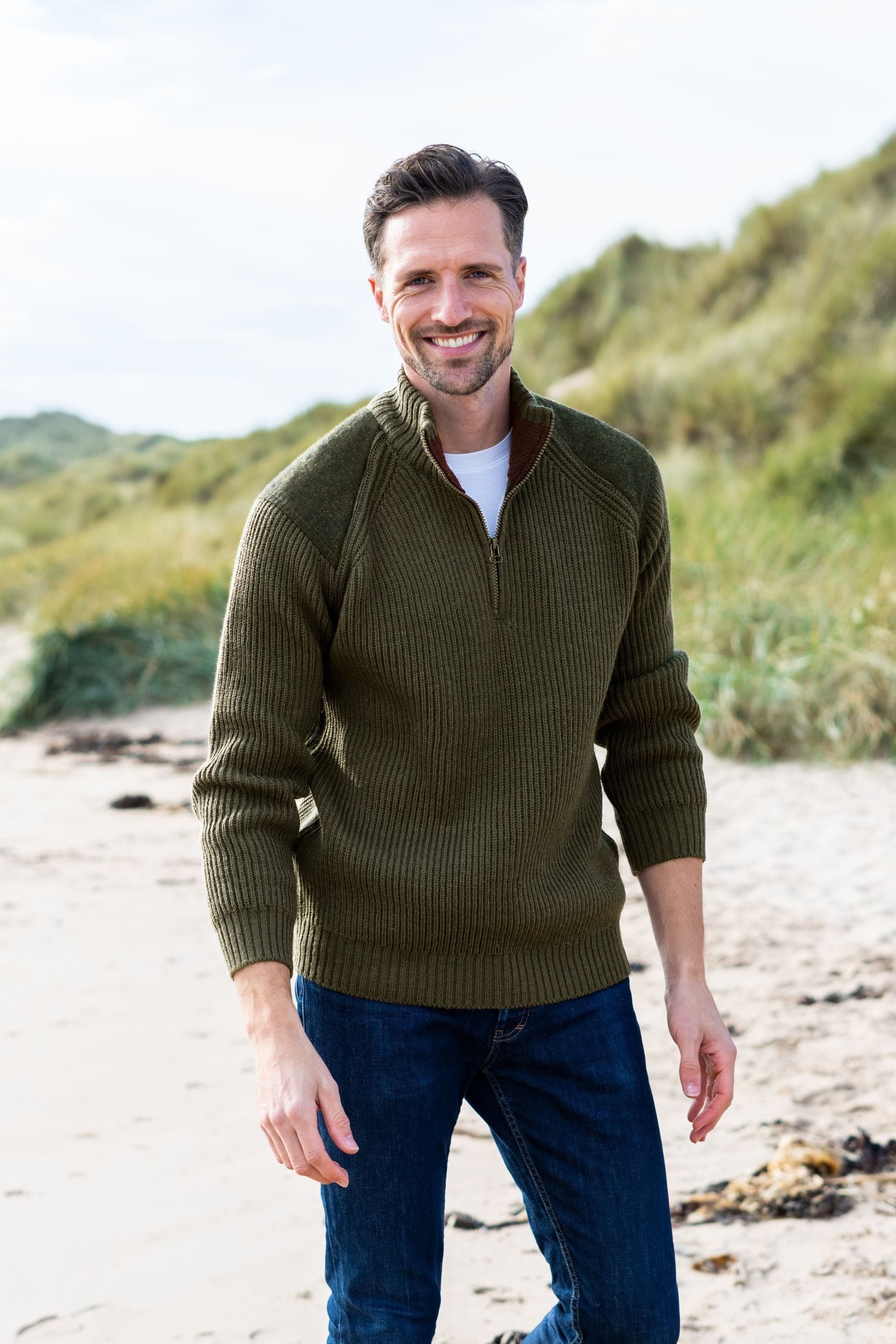 Celtic Co. Mens Green Ribbed Half Zip Jumper