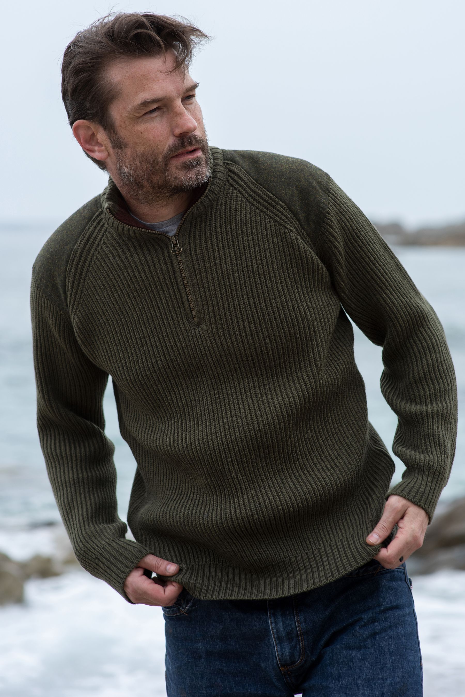 Buy Celtic Co. Mens Natural Ribbed Half Zip Jumper from Next Luxembourg