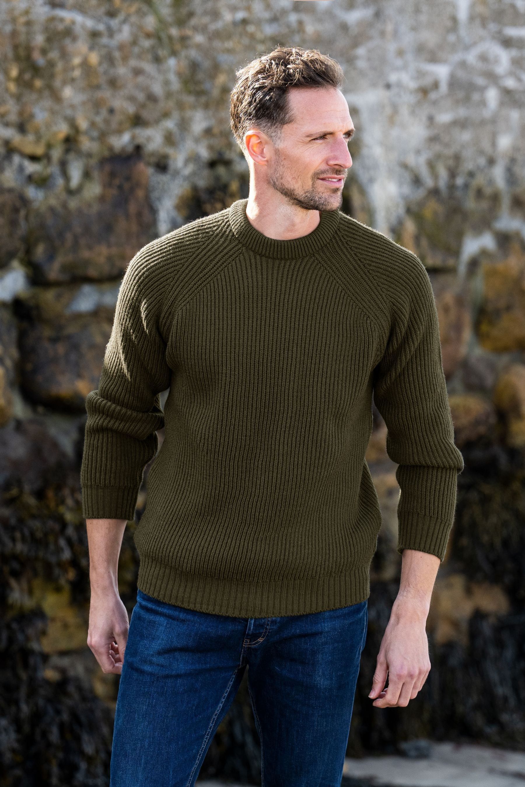 Green ribbed jumper discount