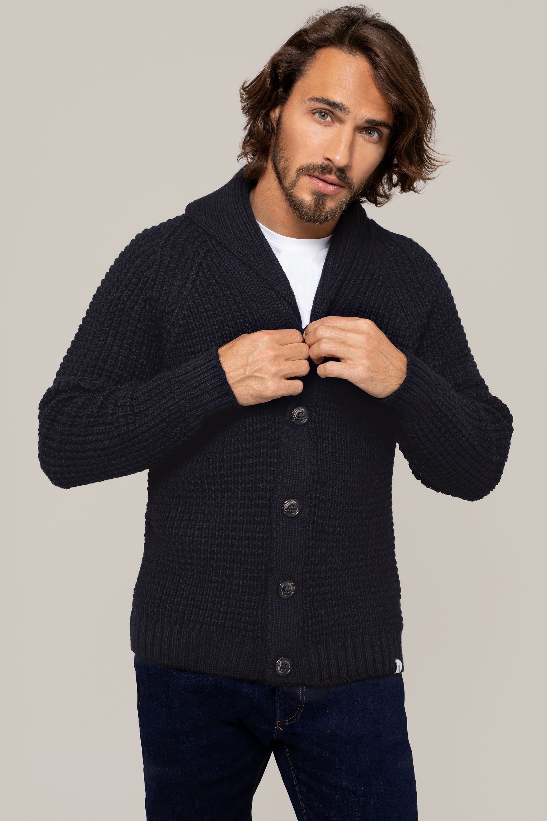 Buy Celtic Co. Mens Blue Waffle Stitch Cardigan from the Next UK online shop