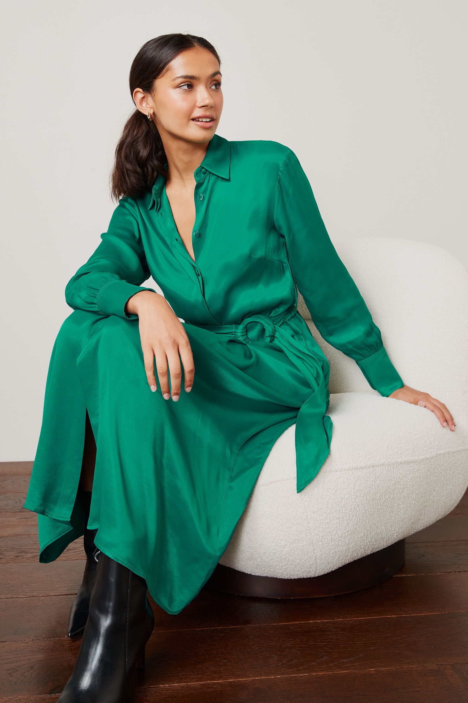 Bright green silk dress discount