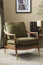 Plush Chenille Moss Green Flinton Wooden Walnut Effect Leg Accent Chair - Image 1 of 9