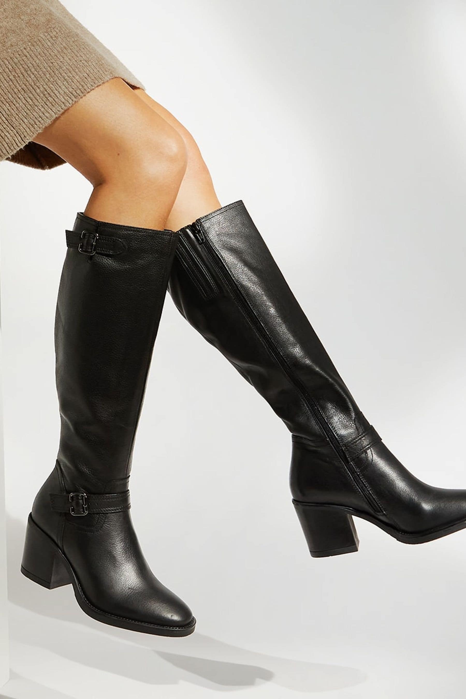 Buy Dune London Black Trelise Double Buckle Block High Boots from Next Germany