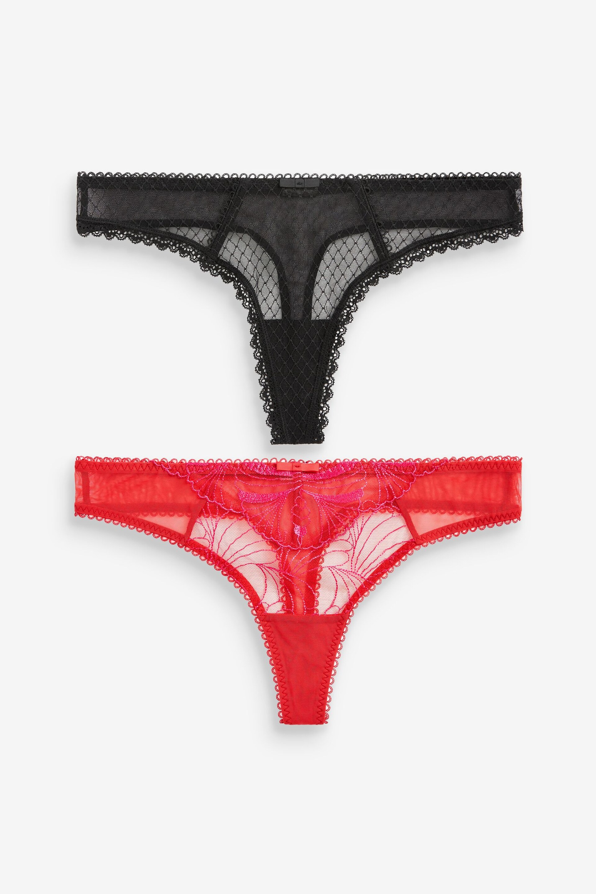 Red/Black Thong Embroidered Knickers 2 Pack - Image 1 of 7