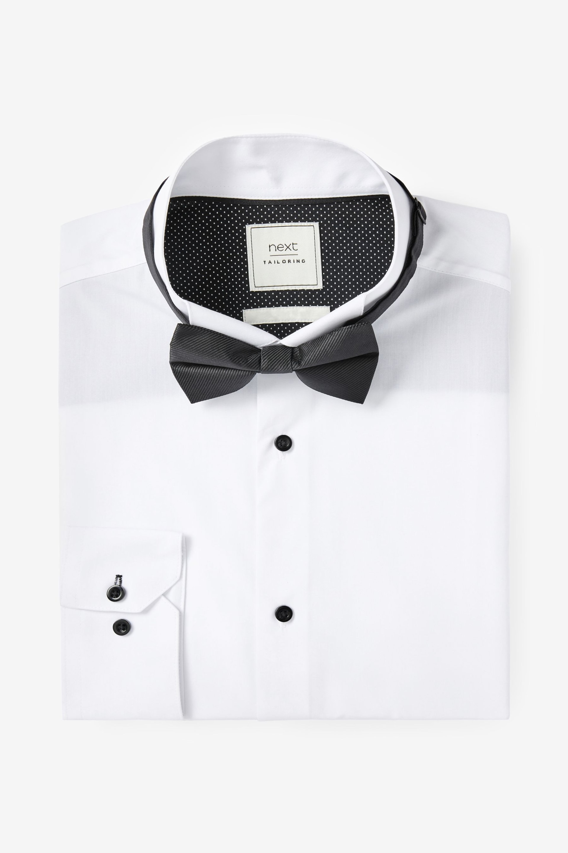 White Regular Fit Single Cuff Dress Shirt and Bow Tie Set - Image 4 of 6