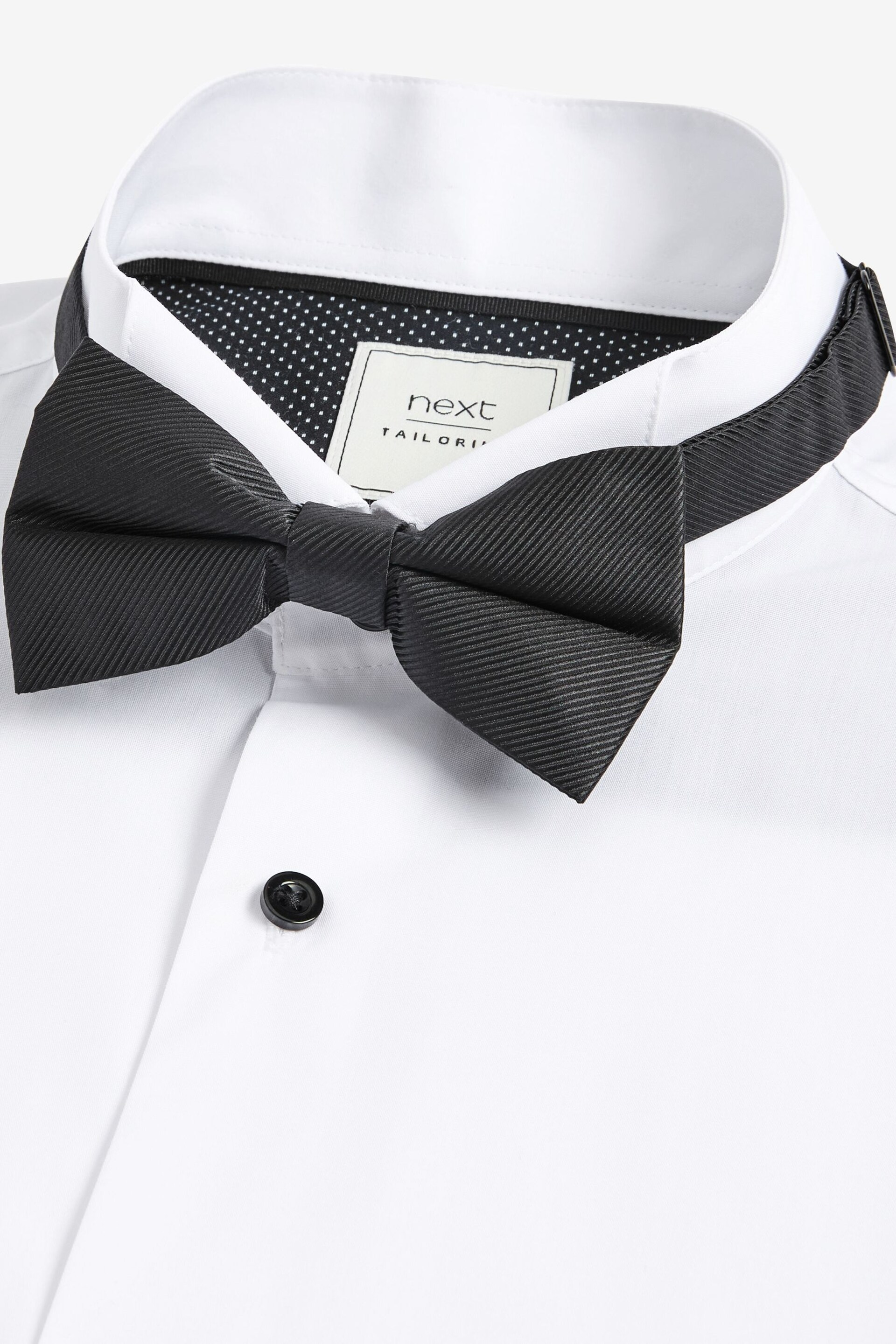 White Regular Fit Single Cuff Dress Shirt and Bow Tie Set - Image 5 of 6