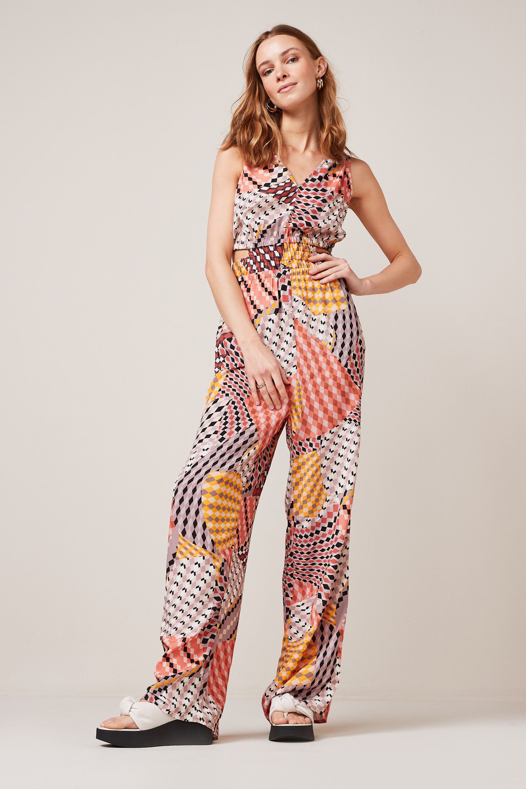 Buy Orange Pink Geo Print Cut Out Jumpsuit from Next Luxembourg