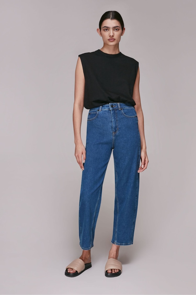 Whistles Blue Organic High Waist Barrel Taper Leg Jeans - Image 1 of 3