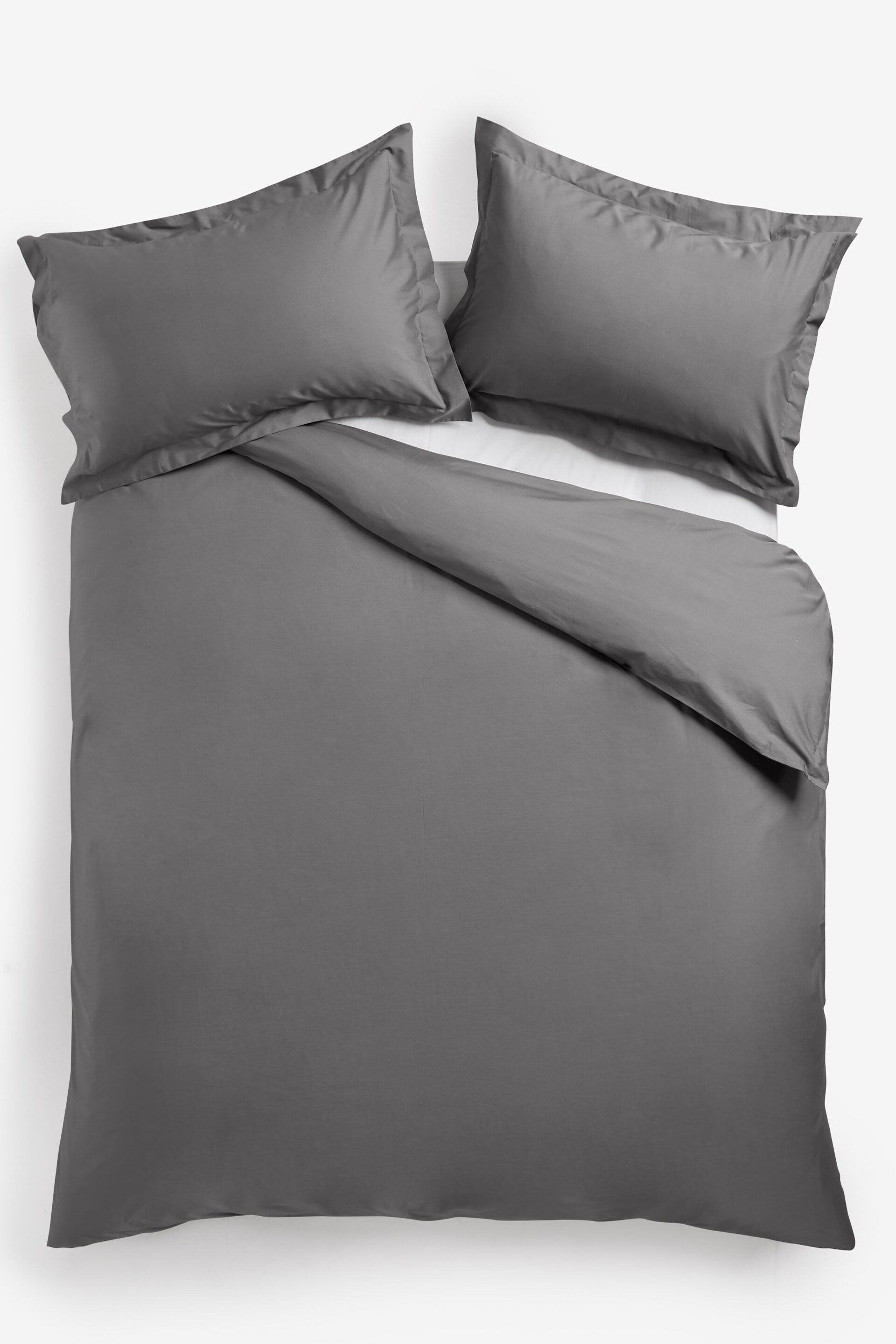Charcoal Grey Oxford Edge Cotton Rich Oxford Duvet Cover and Pillowcase Set - Image 2 of 4