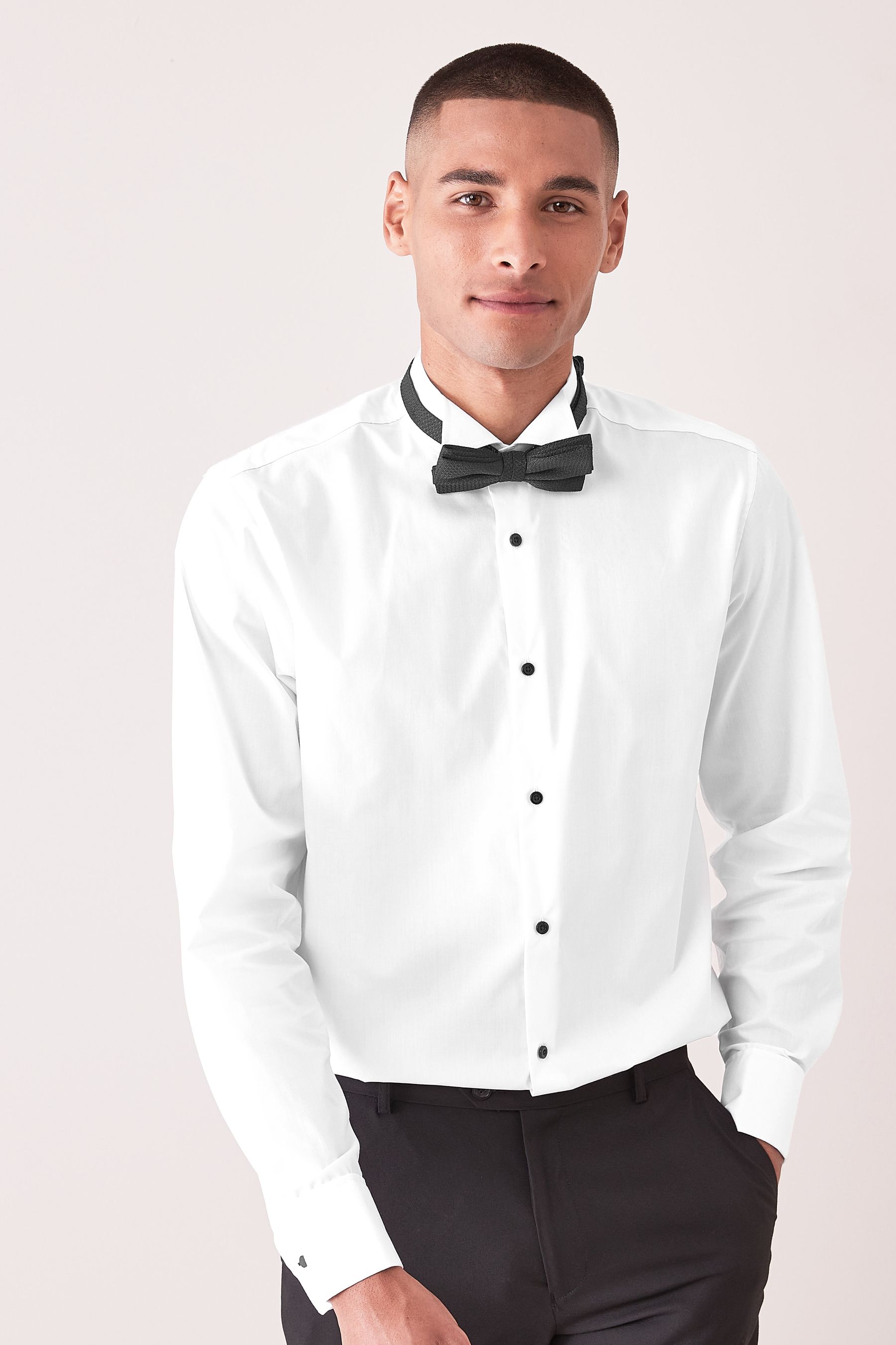 Buy White Regular Fit Double Cuff Dress Shirt and Bow Tie Set from the Next UK online shop