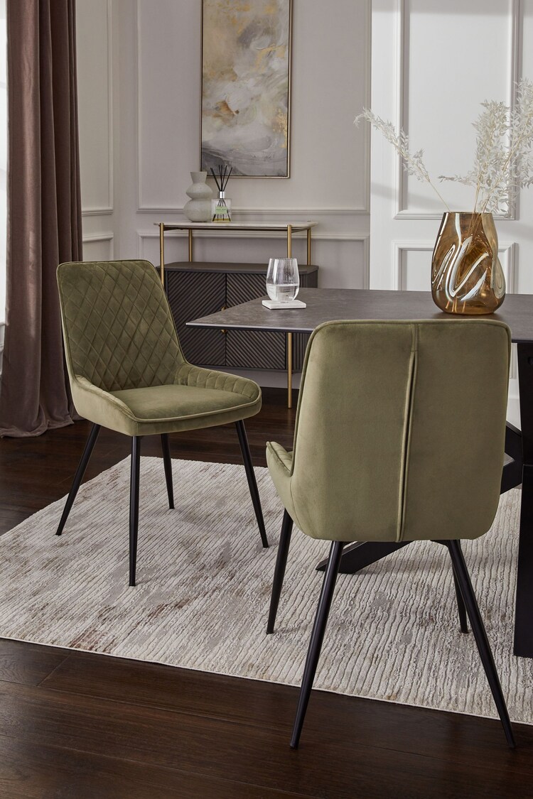 Buy Set of 2 Soft Velvet Dark Sage Green Hamilton Black Leg Quilted