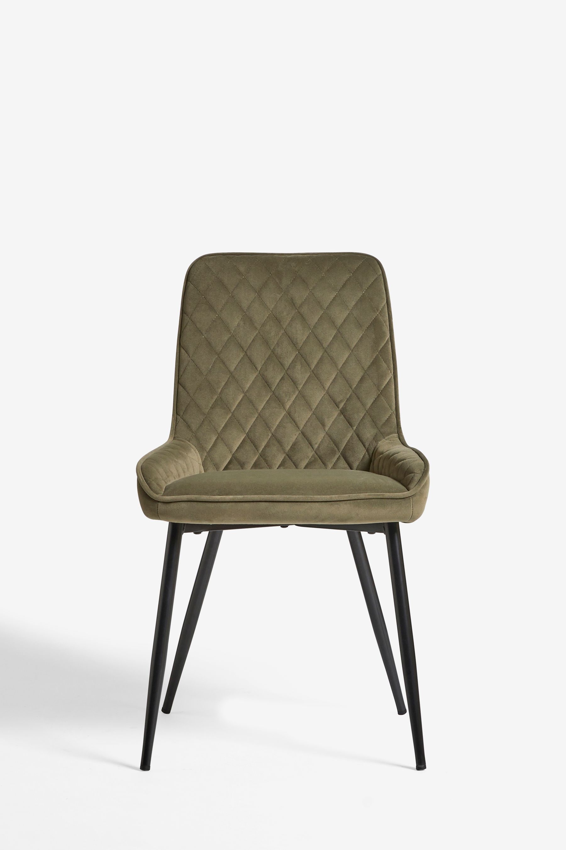 Buy Set of 2 Soft Velvet Dark Sage Green Hamilton Black Leg Quilted Dining Chairs from the Next UK online shop