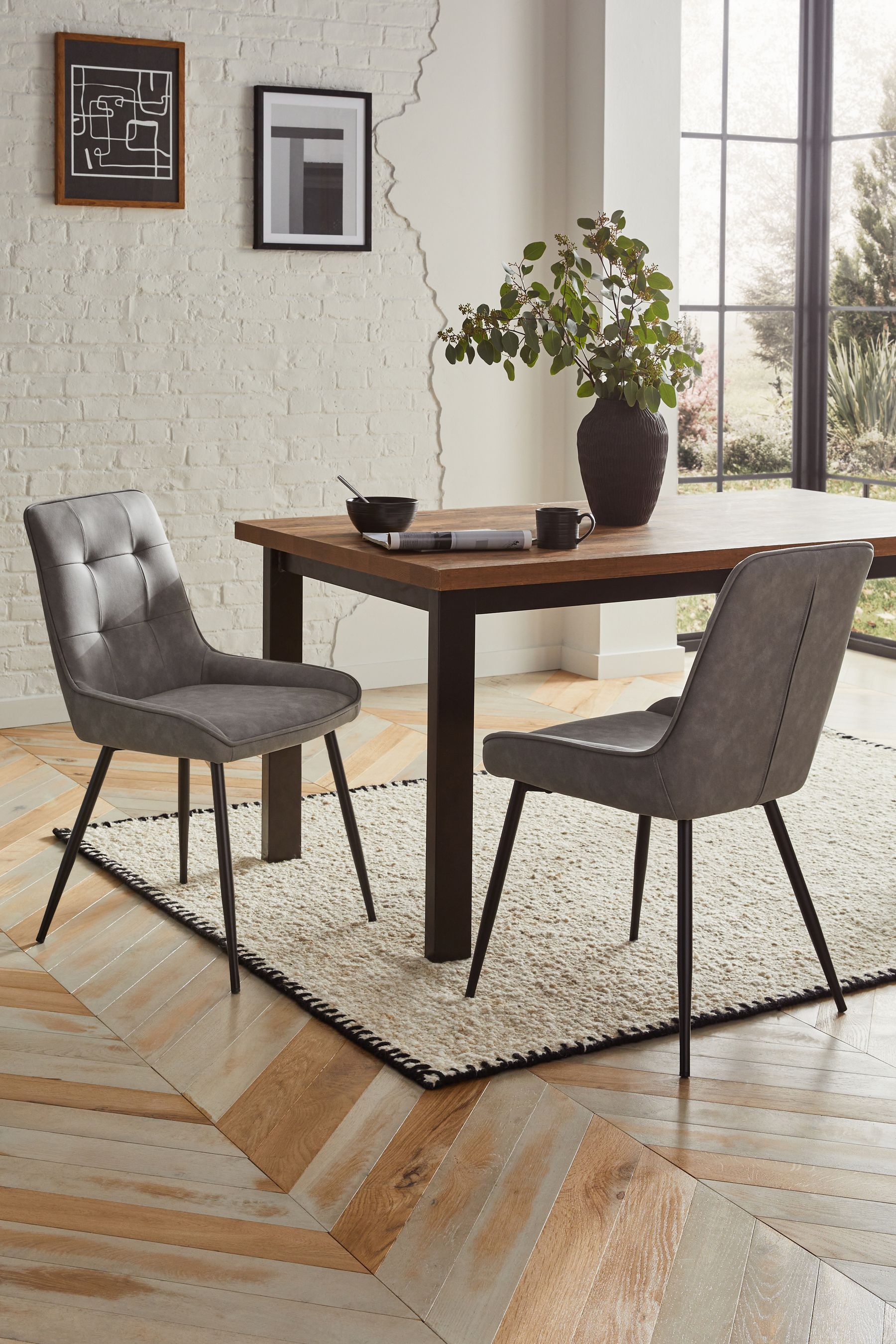Buy Set of 2 Arona Faux Leather Mid Grey Cole Non Arm Dining Chairs from Next Ireland