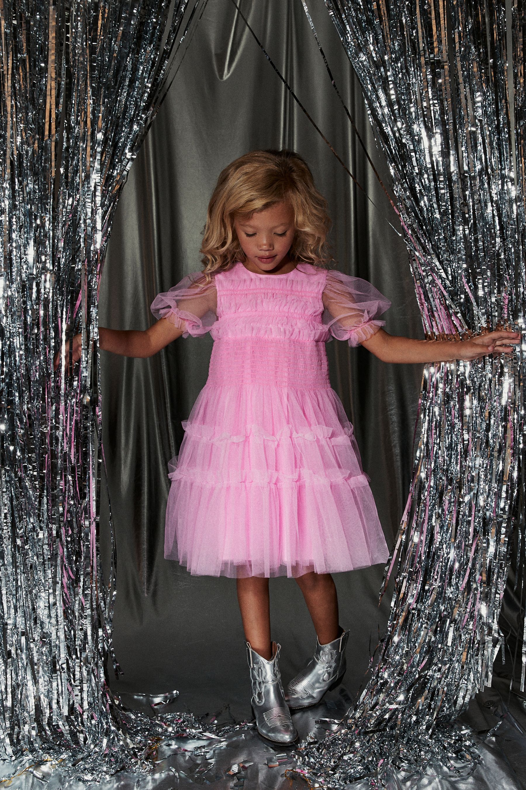Buy Pink Tulle Mesh Puff Sleeve Occasion Party Dress 3 16yrs from Next Luxembourg