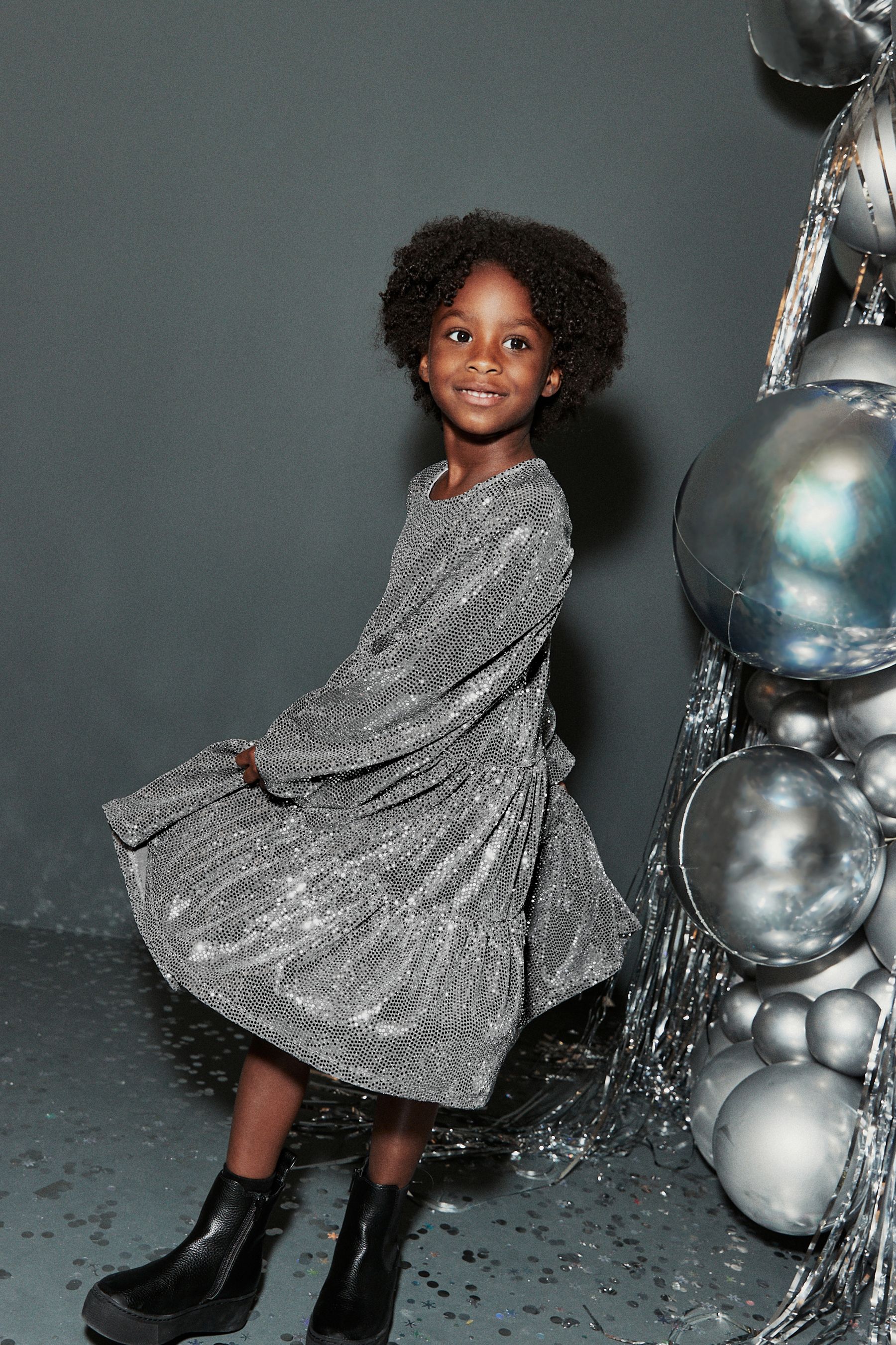 Grey silver sequin dress cheap