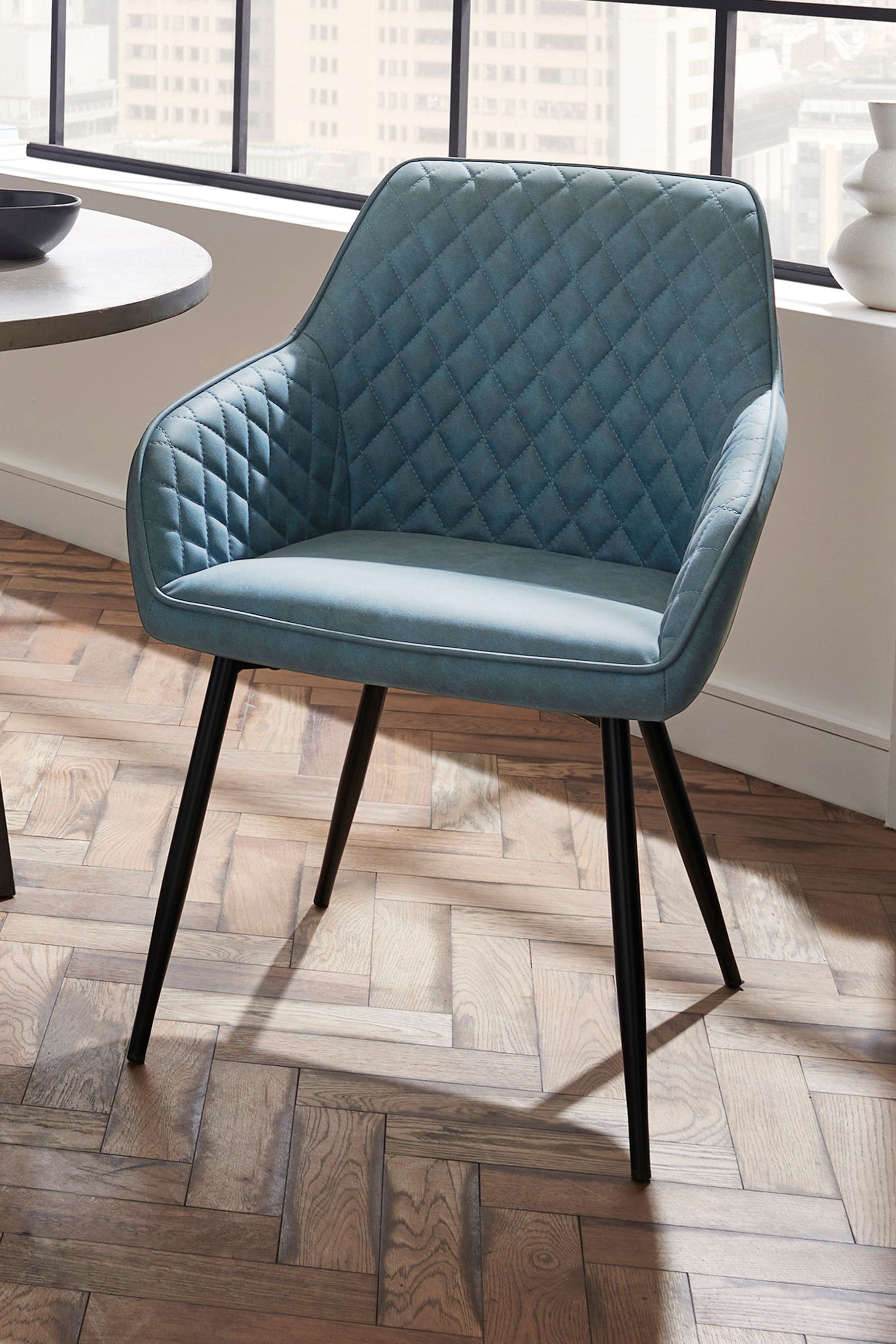 Buy Set of 2 Arona Faux Leather Navy Blue Hamilton Black Leg Quilted Dining Chairs from the Next UK online shop