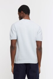 River Island Blue Textured Knitted T-Shirt - Image 2 of 5