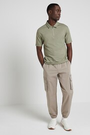 River Island Green Herringbone Regular Fit Zip Polo Shirt - Image 1 of 5