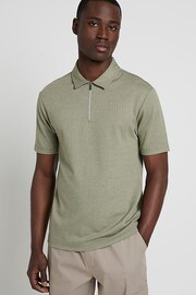 River Island Green Herringbone Regular Fit Zip Polo Shirt - Image 2 of 5