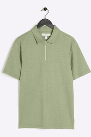 River Island Green Herringbone Regular Fit Zip Polo Shirt - Image 4 of 5