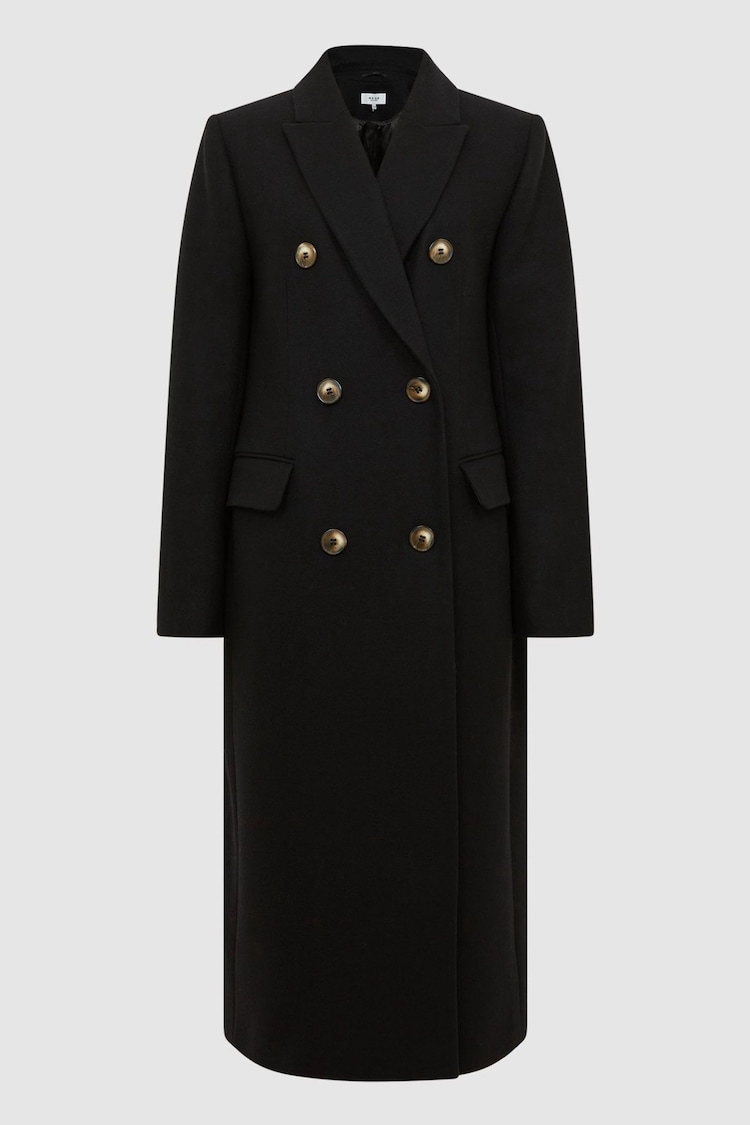 Reiss Black Darla Longline Double Breasted Formal Coat - Image 2 of 7