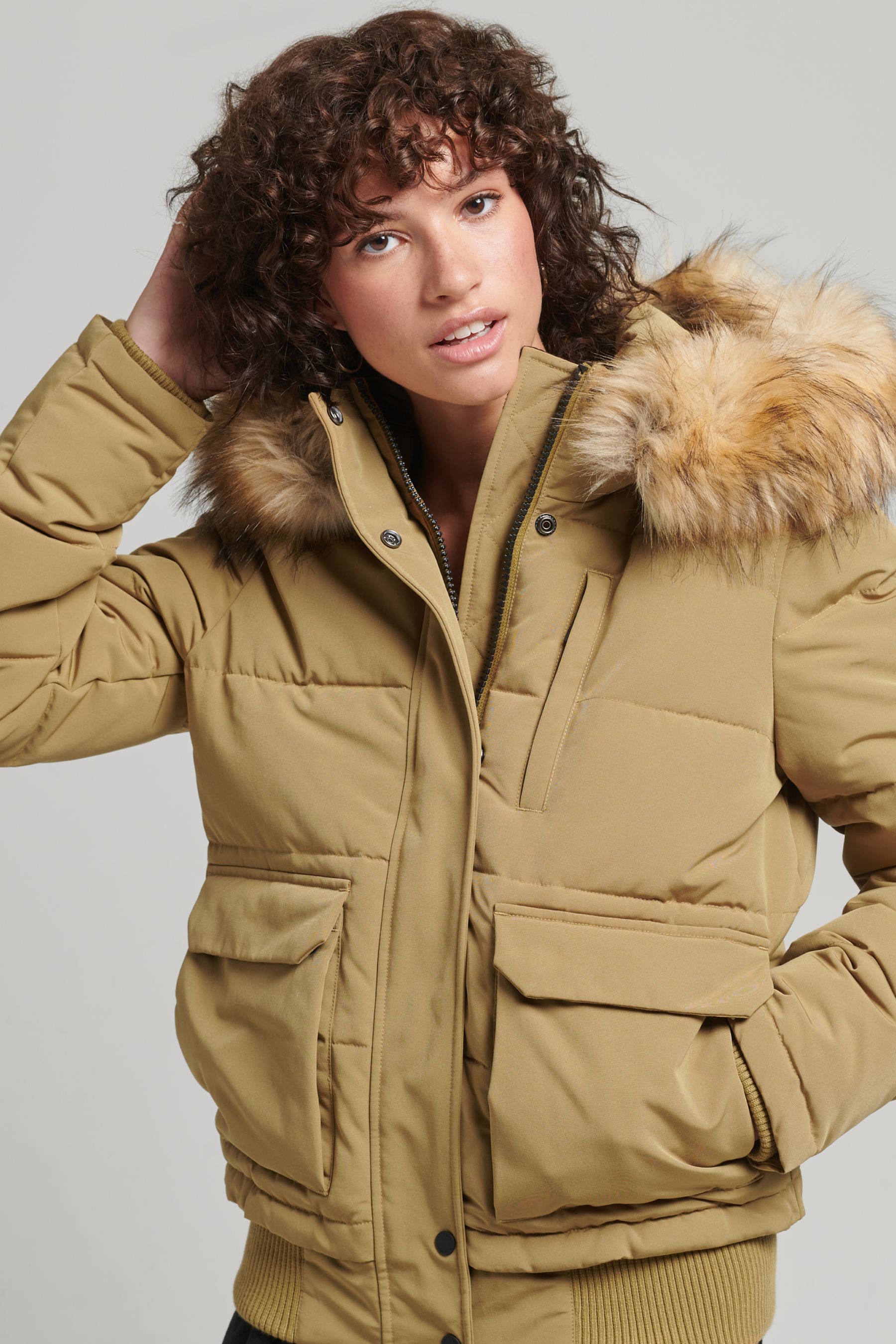 Buy Superdry Brown Everest Hooded Puffer Bomber Jacket from Next Luxembourg