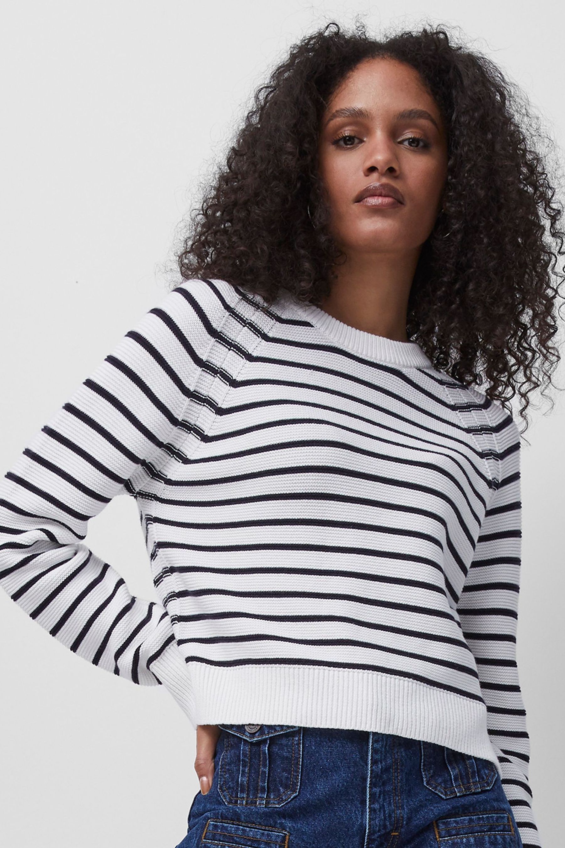French Connection White Stripe Lillie Mozart Crew Neck Jumper large Womens