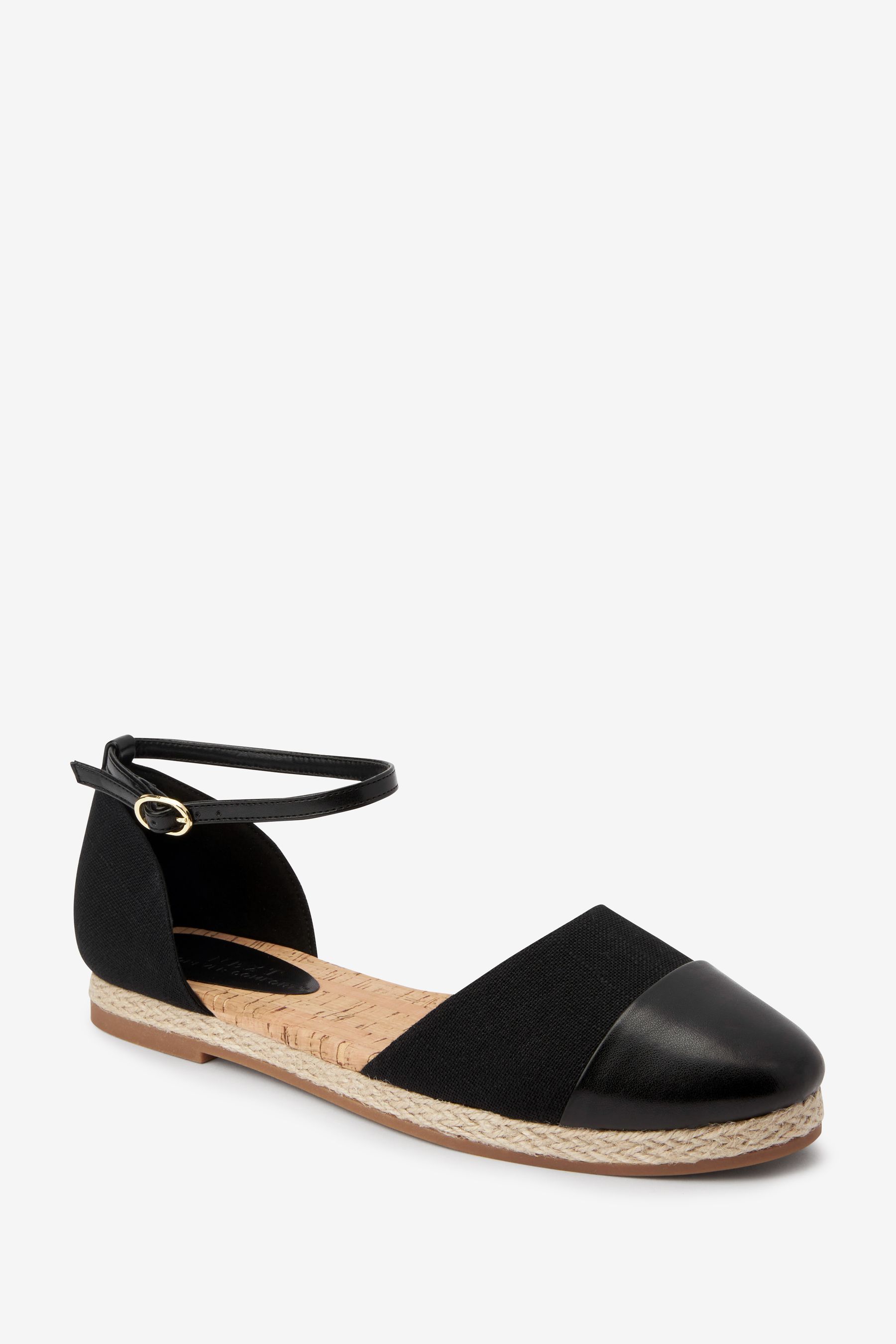 Black Closed Toe Ankle Strap Espadrille Shoes