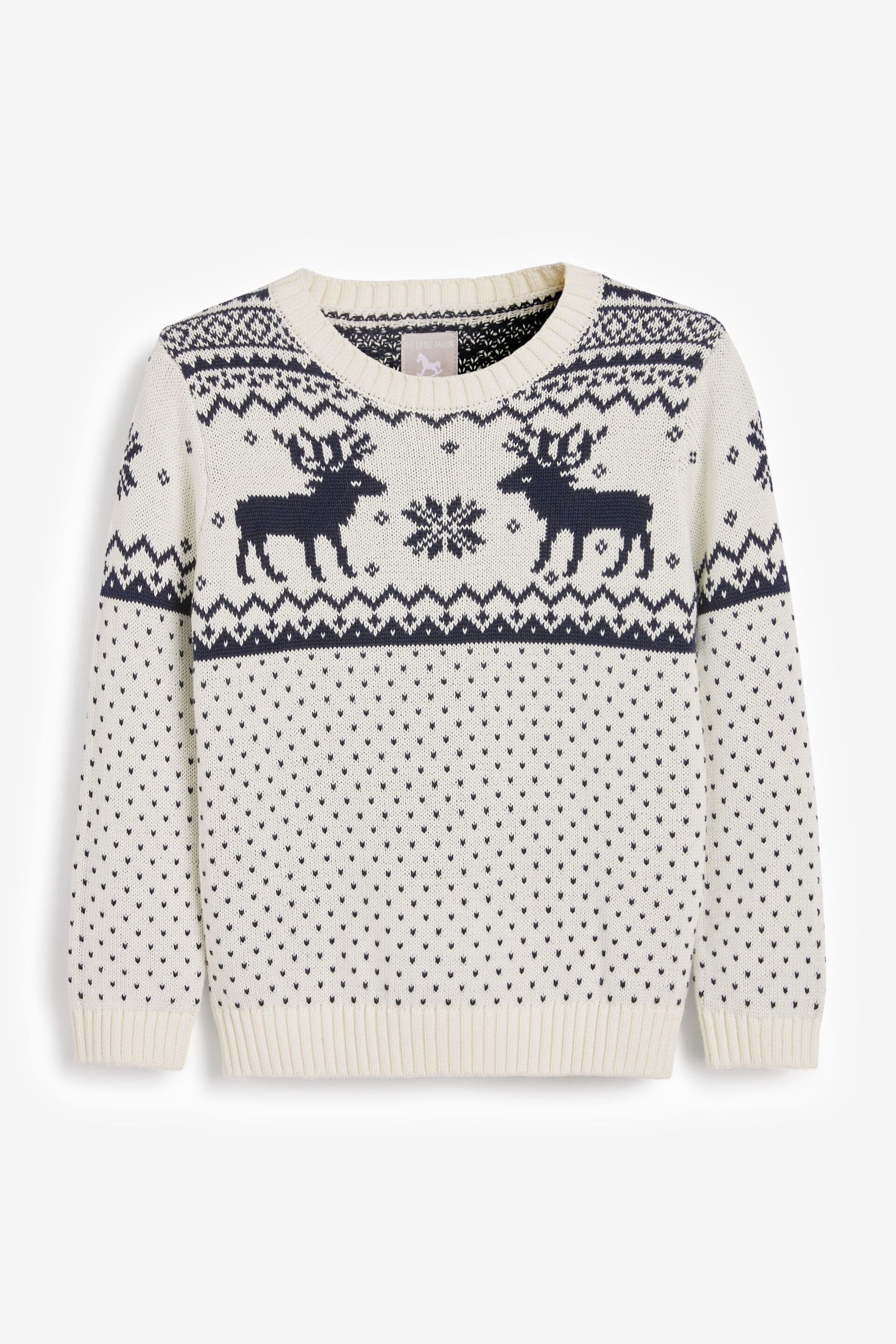 The Little Tailor Childrens Christmas Reindeer Fairisle Jumper - Image 3 of 5