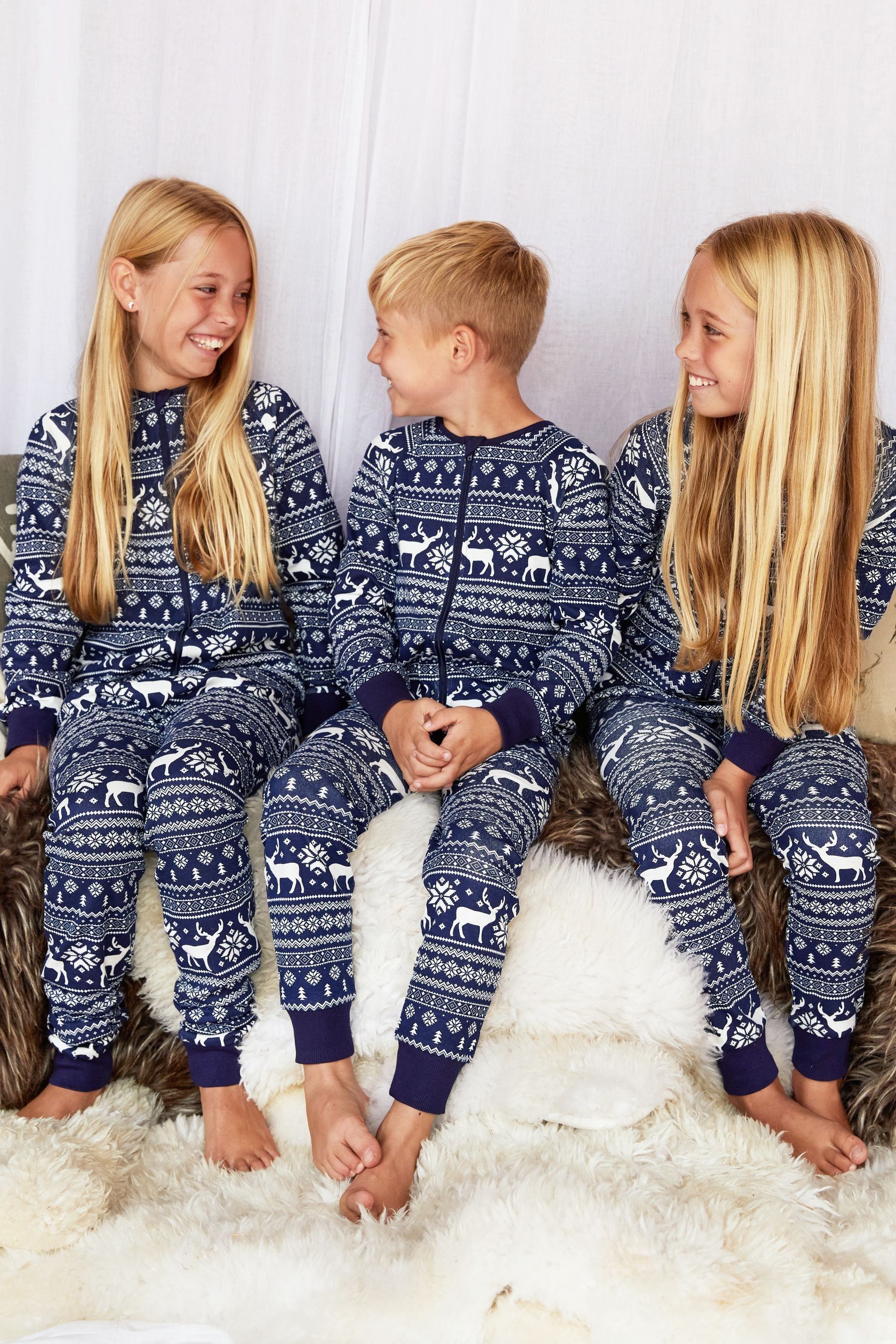 The Little Tailor Kids Reindeer Christmas Fairisle Pattern 100 Cotton All In One