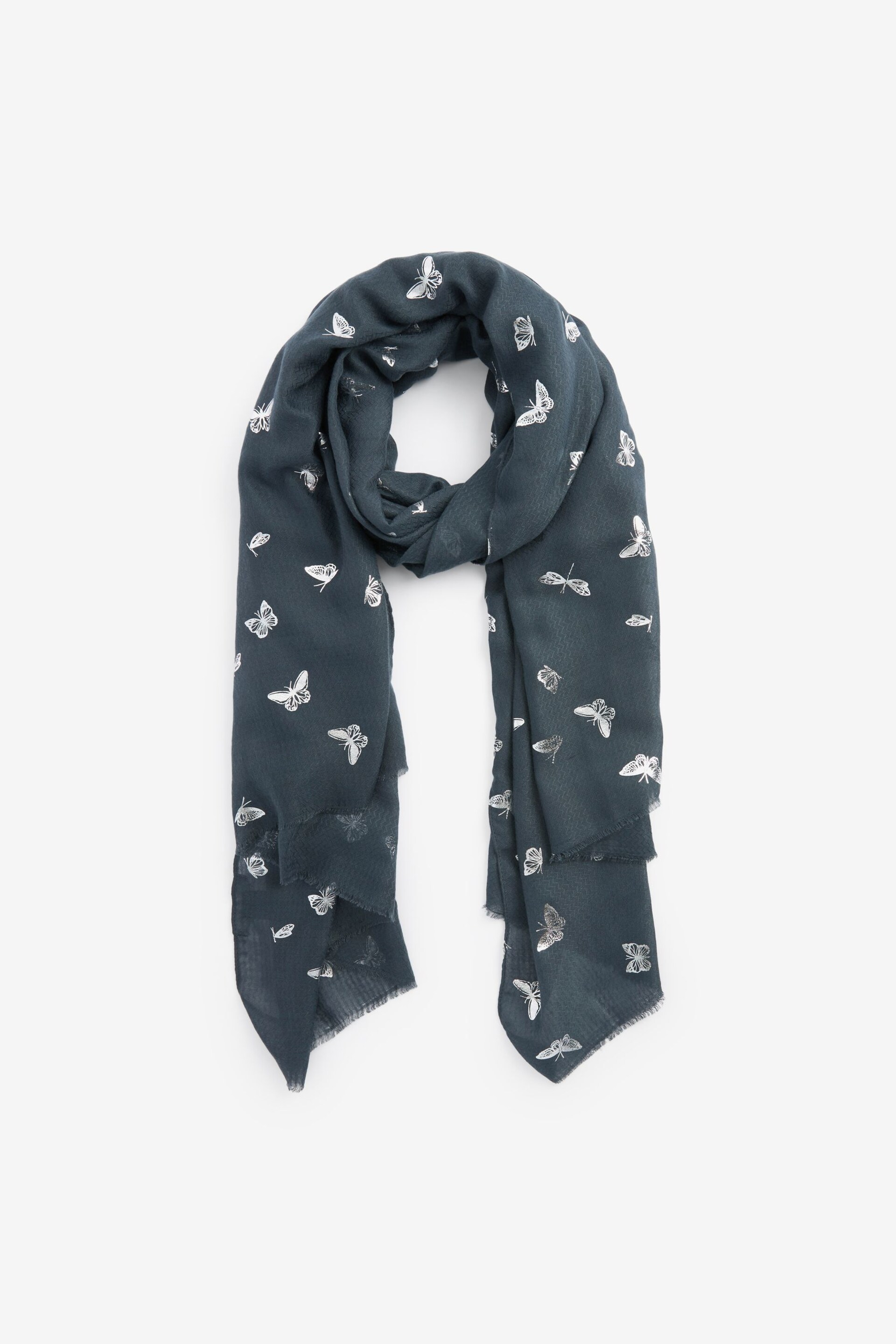 Charcoal Grey Butterfly Foil Lightweight Scarf - Image 3 of 4