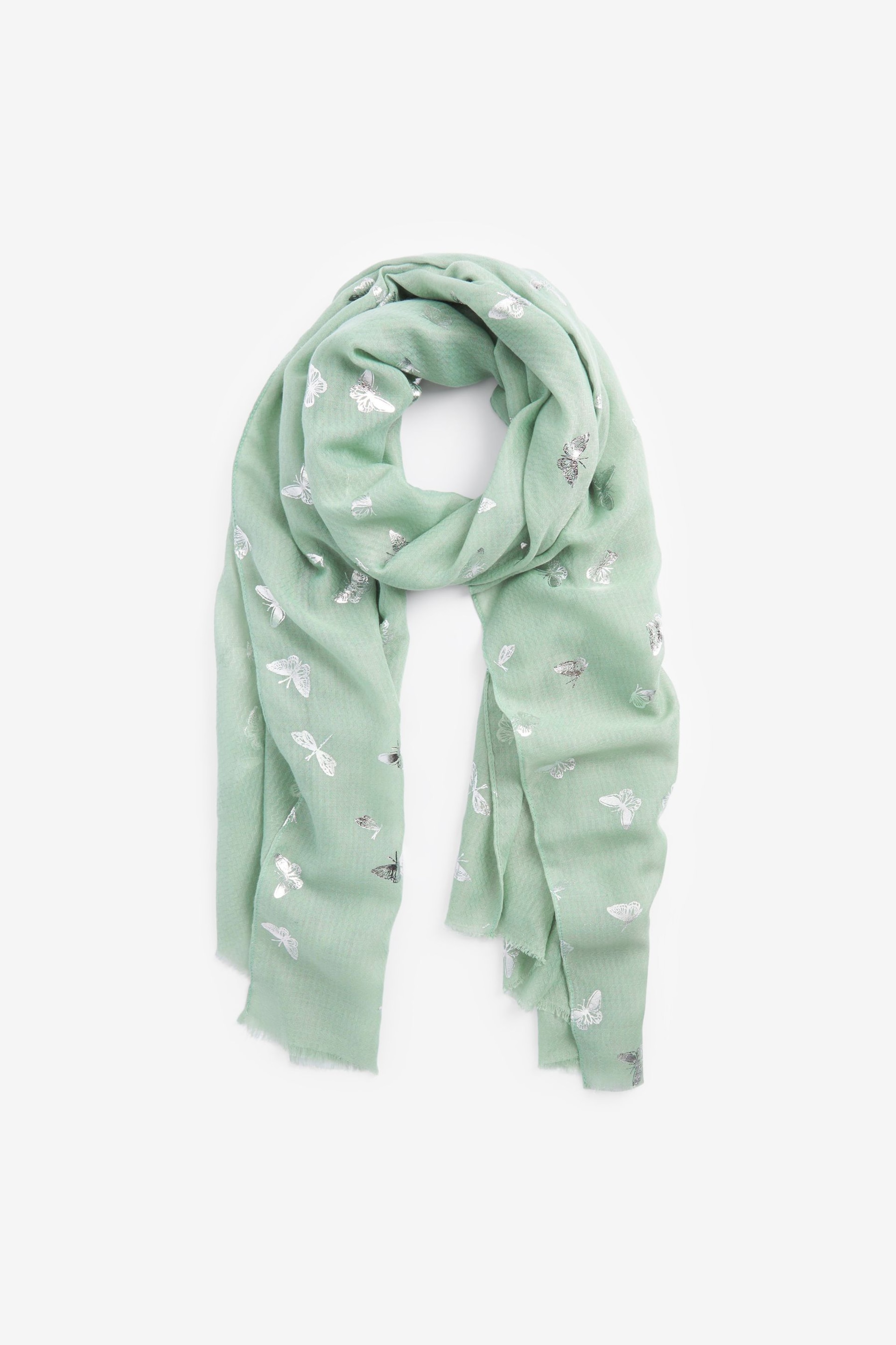 Mint Green Butterfly Butterfly Foil Lightweight Scarf - Image 3 of 4