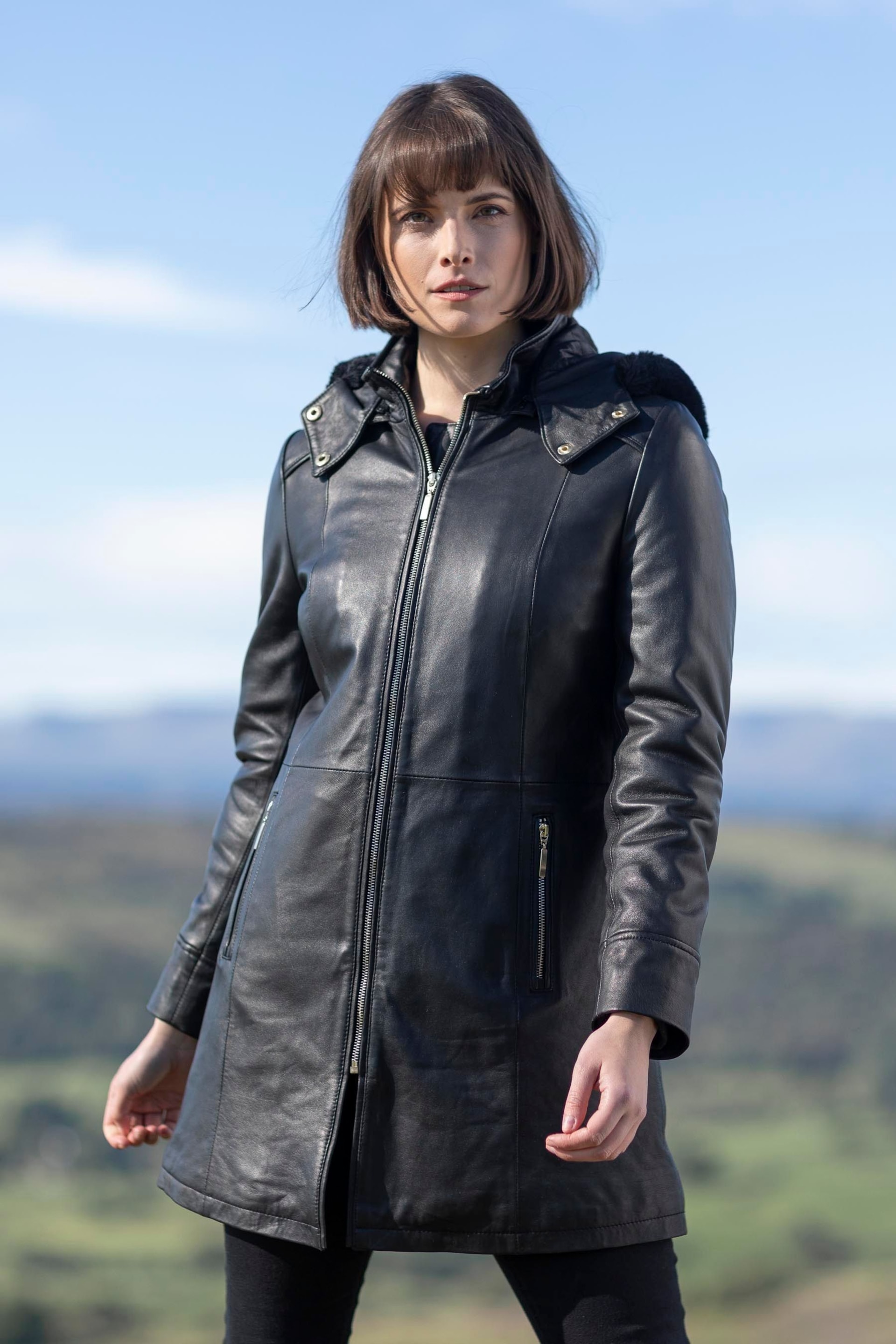 Lakeland Leather Rydalwater Leather Hooded Coat In Black - Image 11 of 12