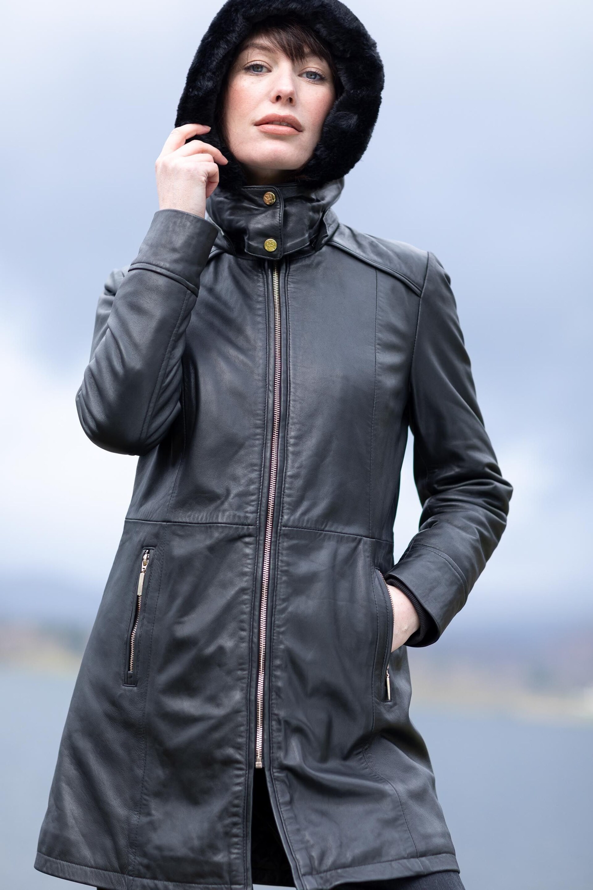 Lakeland Leather Rydalwater Leather Hooded Coat In Black - Image 3 of 12