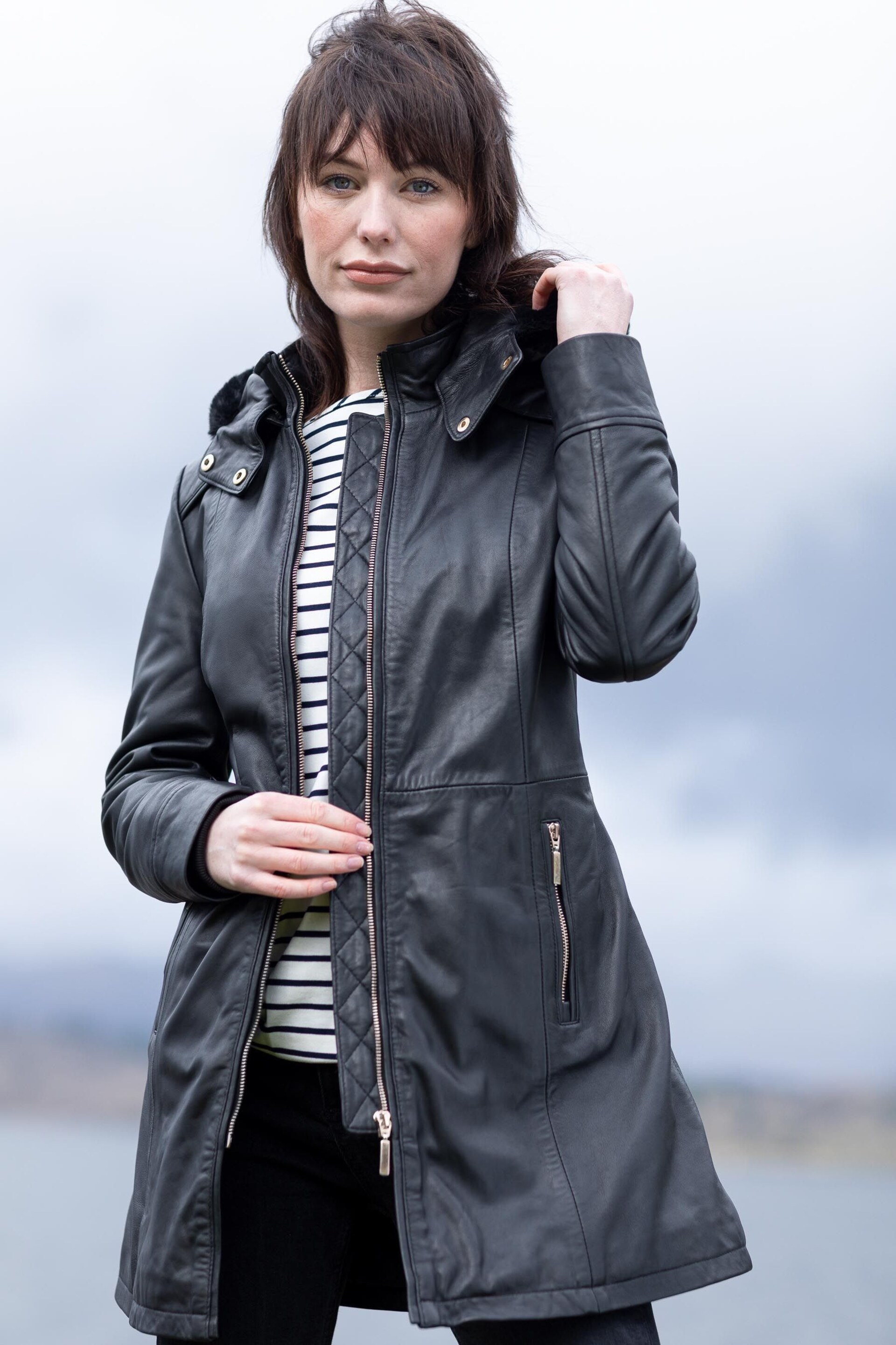 Lakeland Leather Rydalwater Leather Hooded Coat In Black - Image 5 of 12